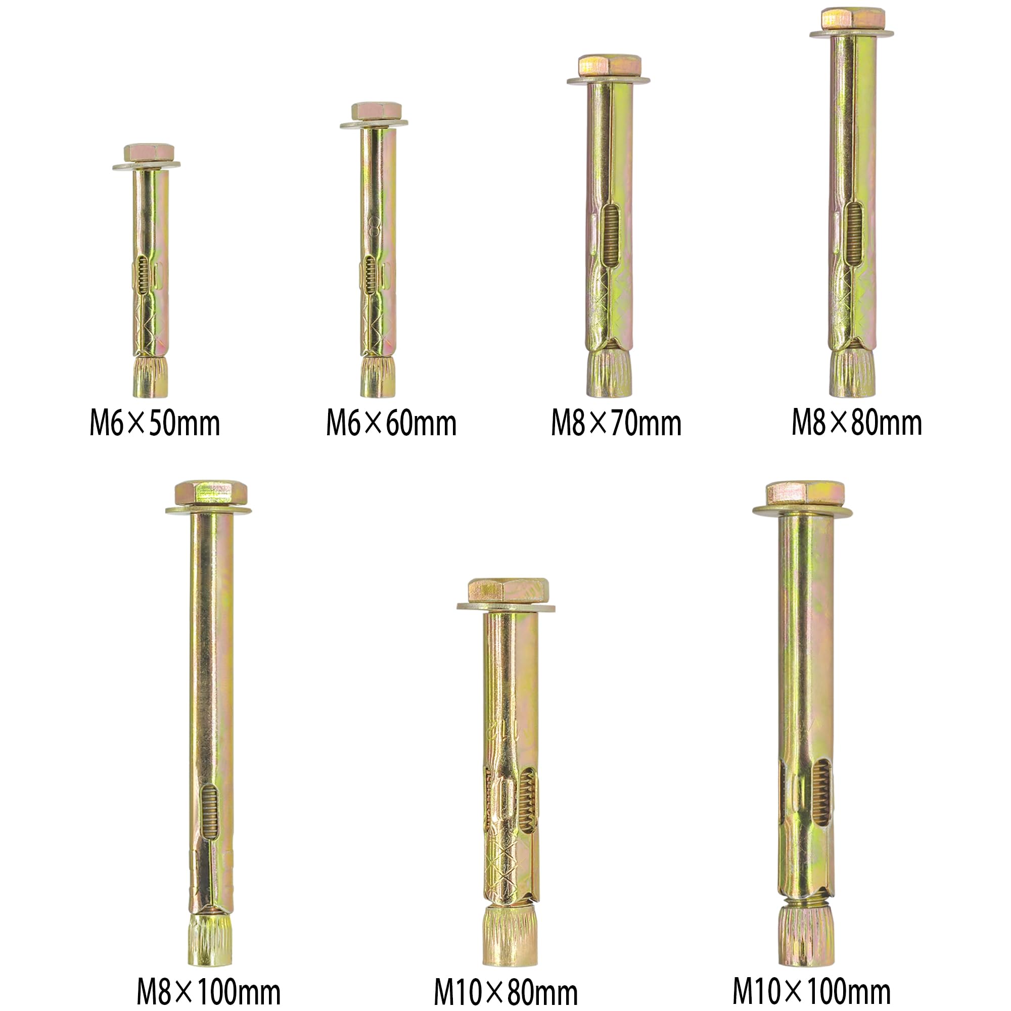 Lot de 10 boulons d'expansion hexagonaux pour fixation murale en béton et maçonnerie (M8 x 80 mm)
