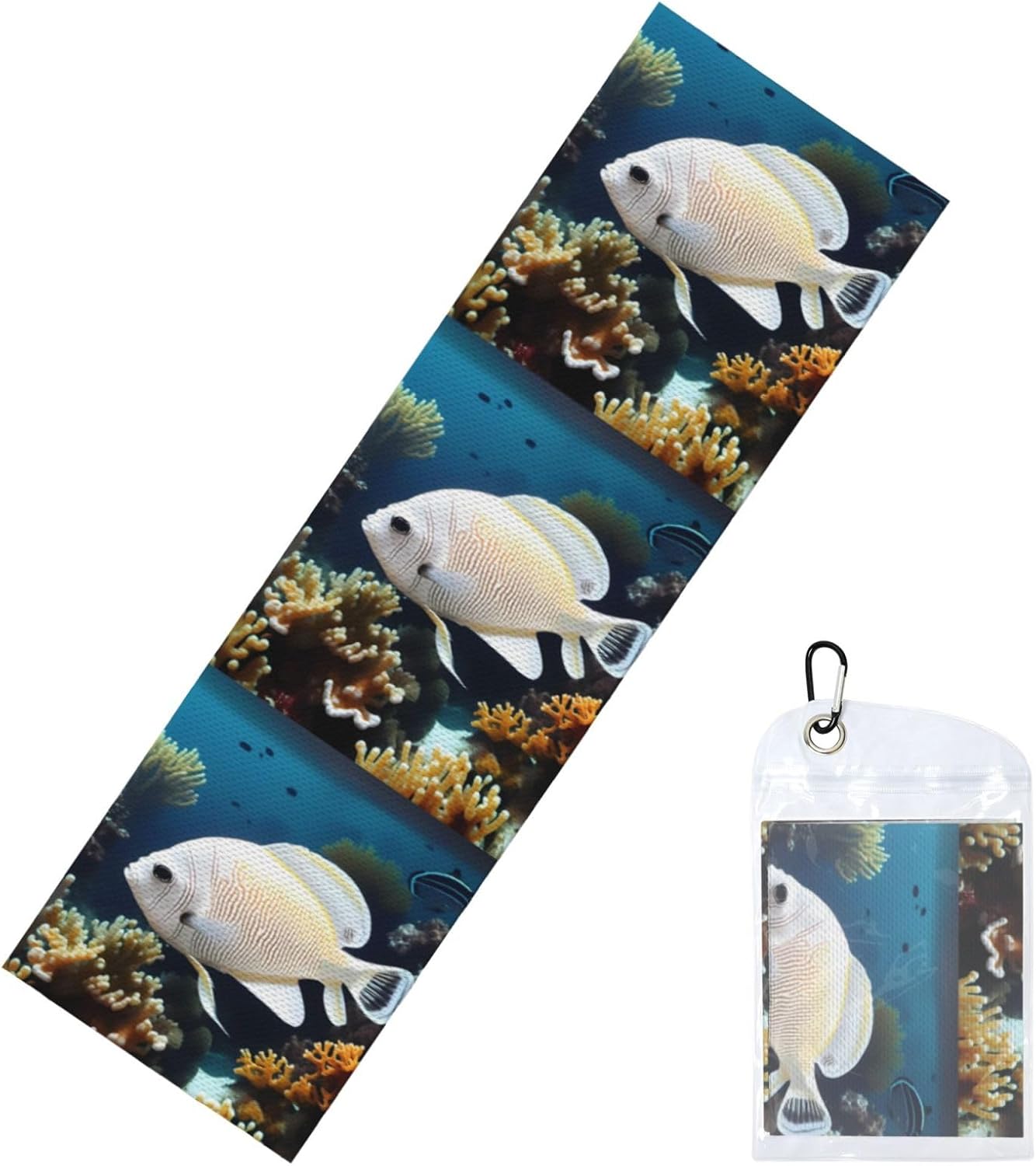 Chilled Sports Towel 12×40 in Ice Towel Soft Breathable Chilly Towel for Yoga Sport Running Gym Workout Fitness White-Golden Fish Picture