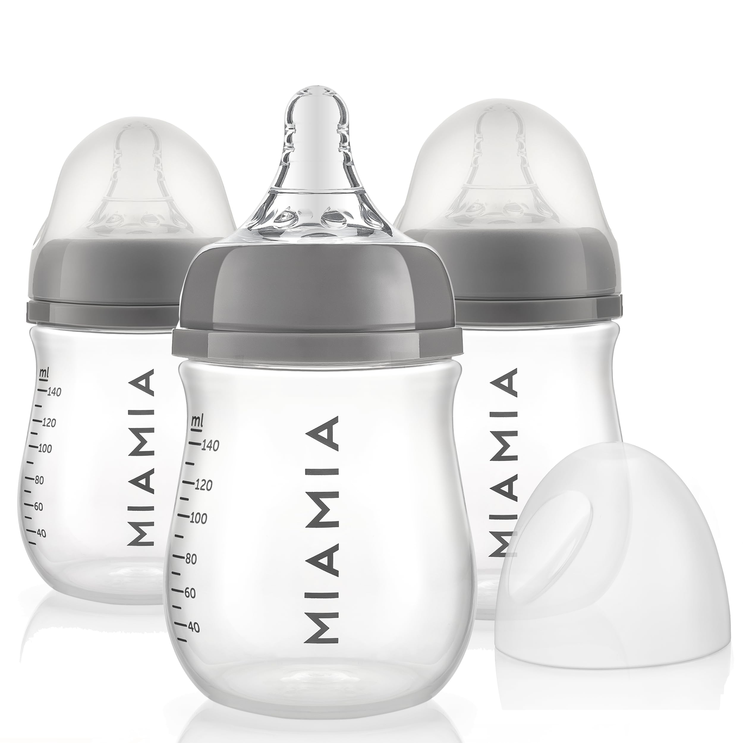 MiaMia Babyflaschen 3x 140 ml | 3er Set Flaschen mit weichem Silikon-Trinksauger | BPA-frei & Anti-Kolik | Ab 0 Monate | Spülmaschinenfest