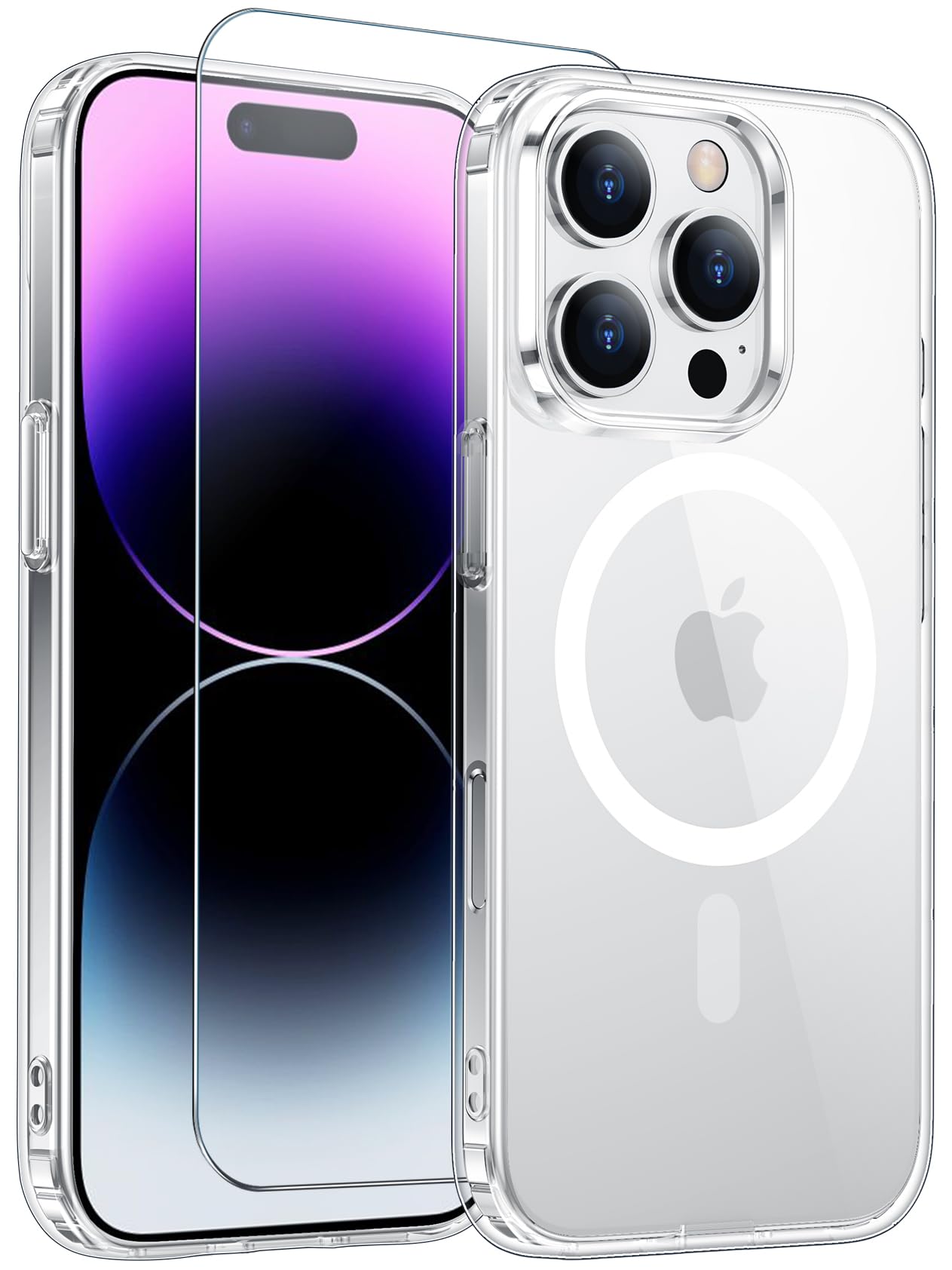 Photo 1 of Temdan for iPhone 14 Pro Max Case Clear with Screen Protector, Compatible with Magsafe, Anti-Yellowing, Military-Grade Protection, Shockproof Slim Magnetic Phone Case Cover, Transparent