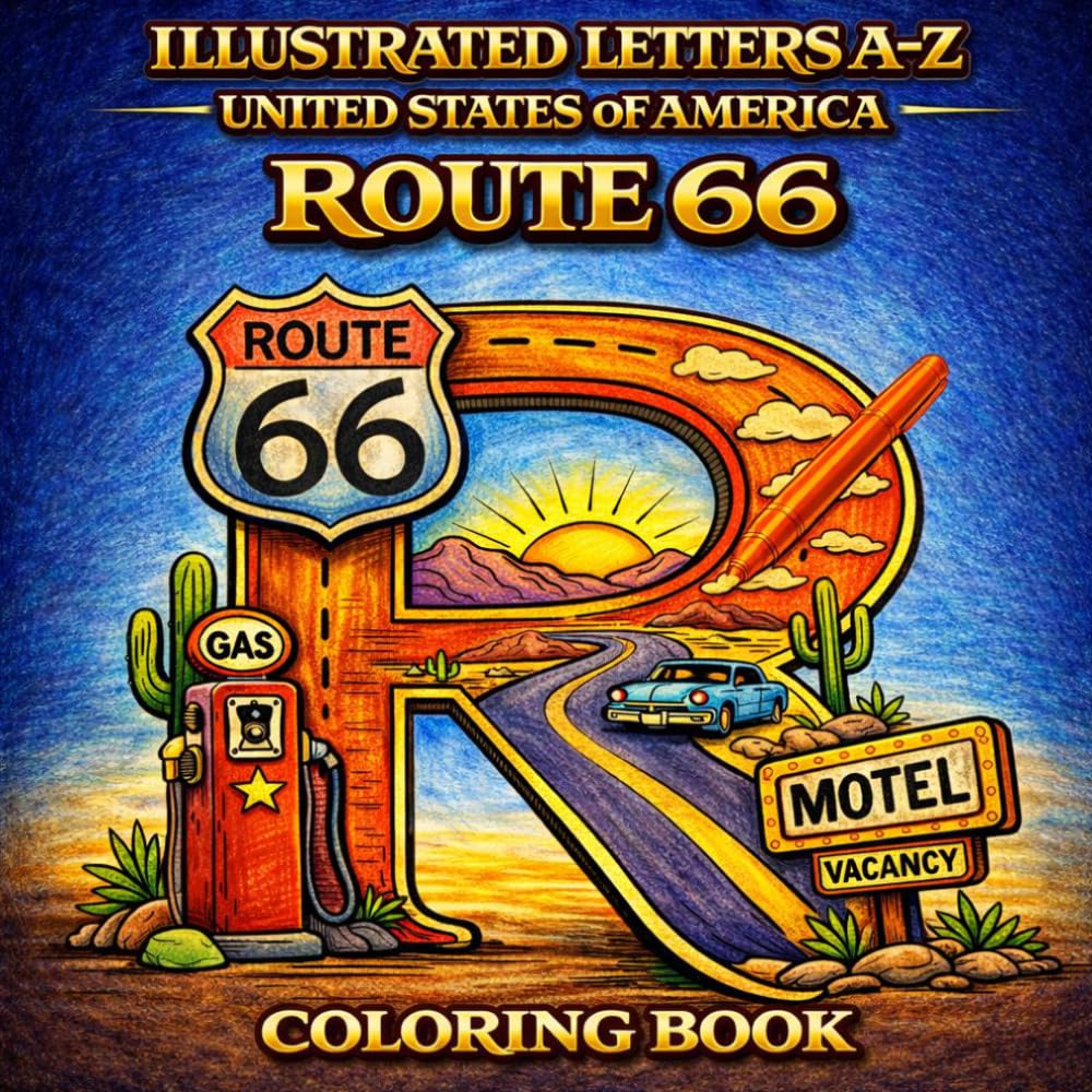 Illustrated Letters A-Z Coloring Book United States of America: Route 66 - A Creative Coloring Journey Across America’s Most Iconic Highway (Illustrated Letters A-Z United States of America)