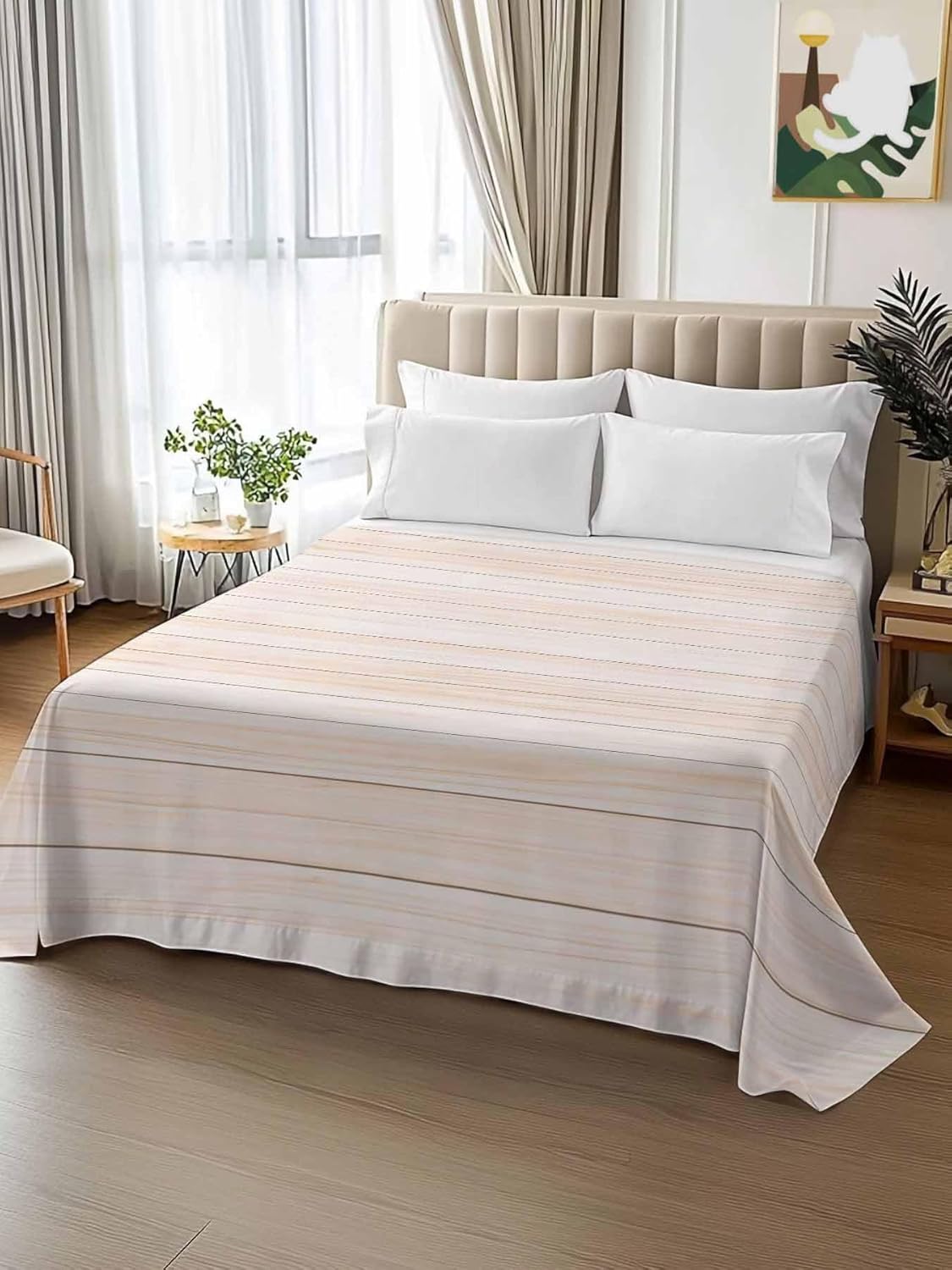Top Sheet Full Bedding Flat Sheet Only, Vintage Wood Board Microfiber Bed Sheets Soft Breathable Bedding Flat Sheets, Minimalist Wooden Plank Hotel Luxury Top Sheets