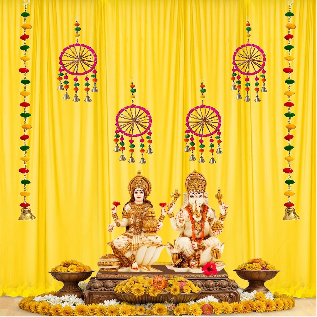 Floroom Yellow Net & Chakra Hanging Set – Ideal for Haldi Function, Wedding, Pooja & Festive Home Decoration (Haldi_21) 4