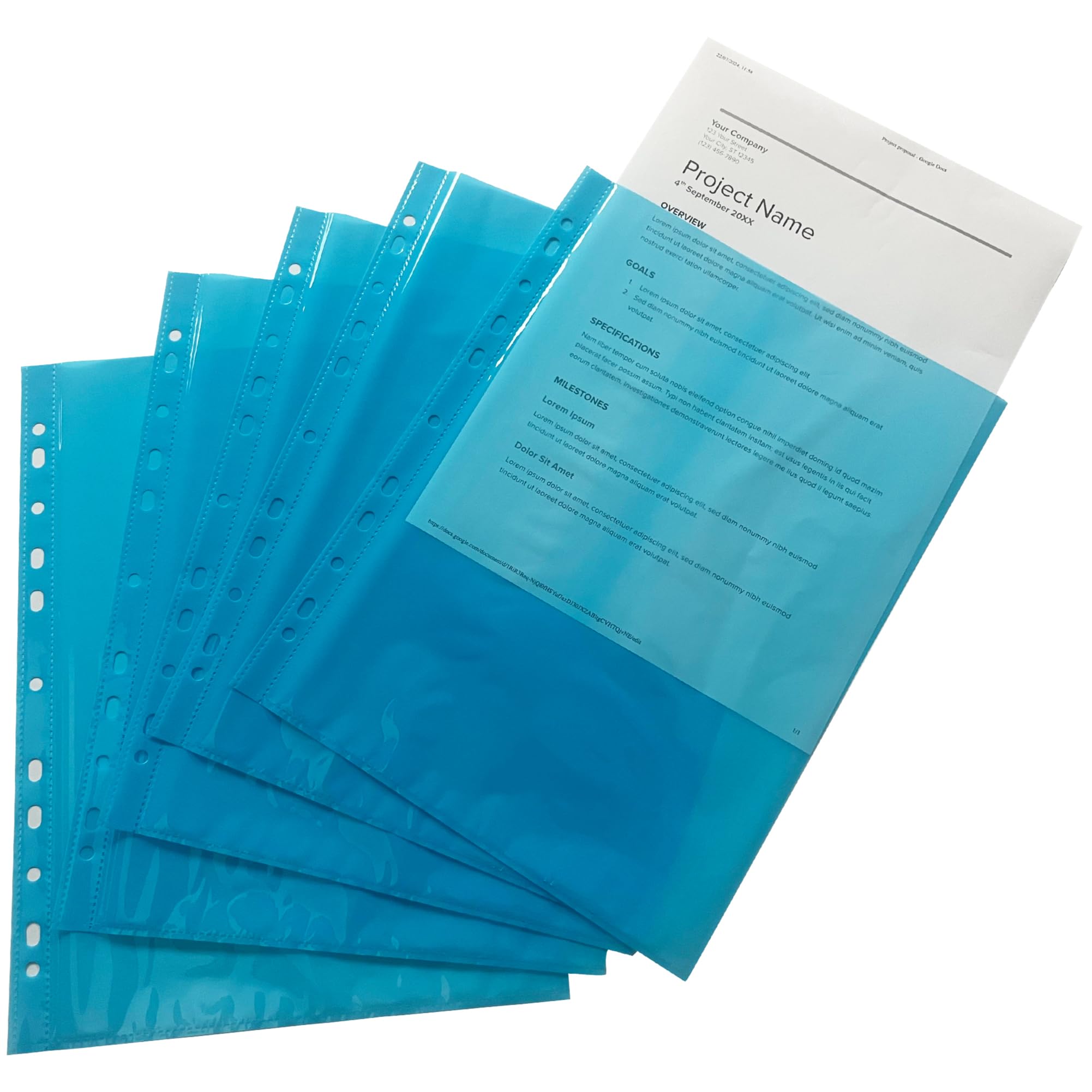 Pack of 50 A4 Blue Clear Punched Pockets by Janrax