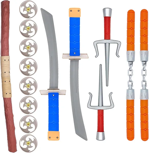 FHARLXQ Ninja Warrior Toy Plastic Weapons Role Play Set for Boys and Girls Pretend Play Battles Dress up Party Photo Booth Props