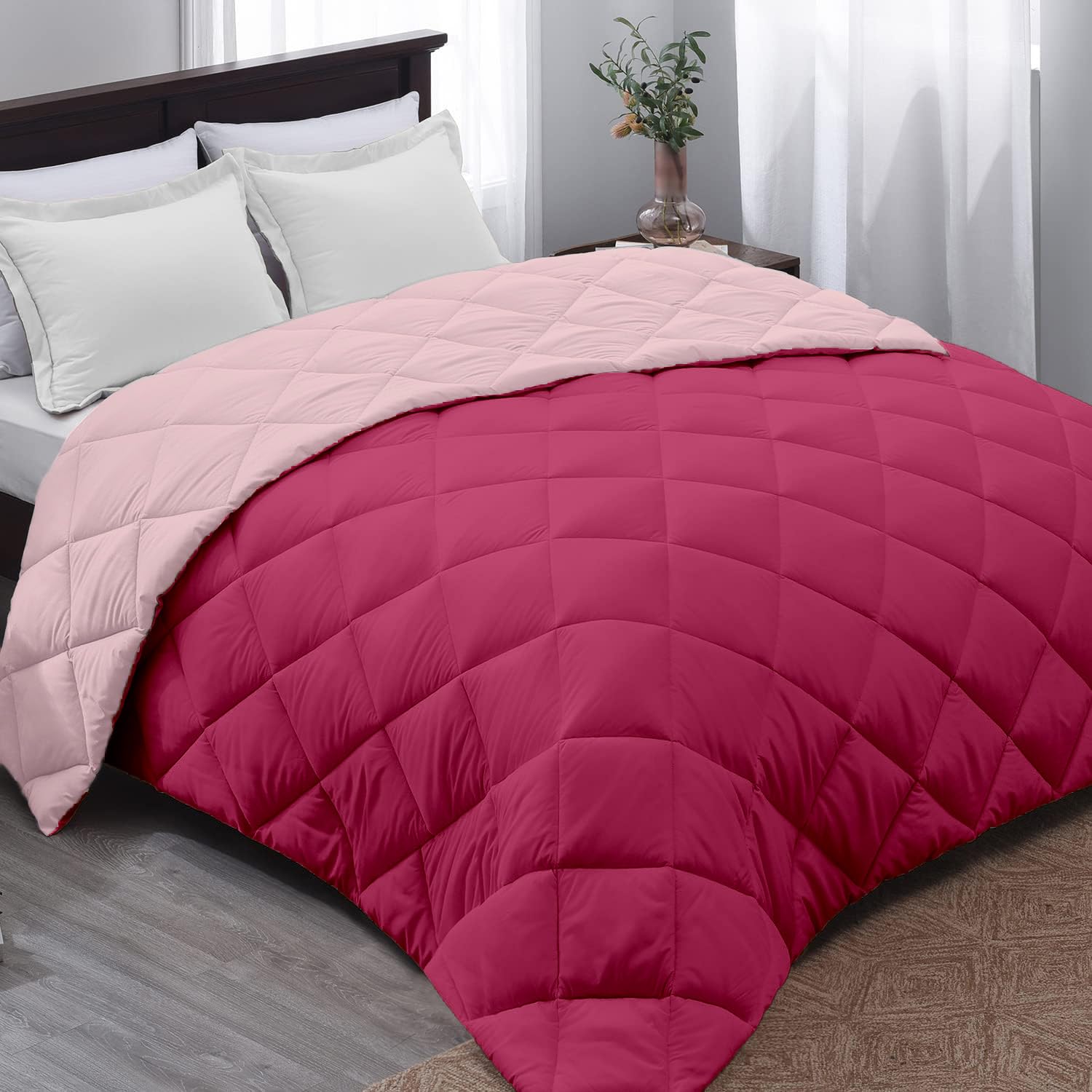 AYKA Reversible Comforter 220 GSM Microfiber Reversible AC Comforter/Blanket for Winter/Quilt/Duvets for King Size Double Bed Comforter (90 * 100, Pink & Peach) discount deal