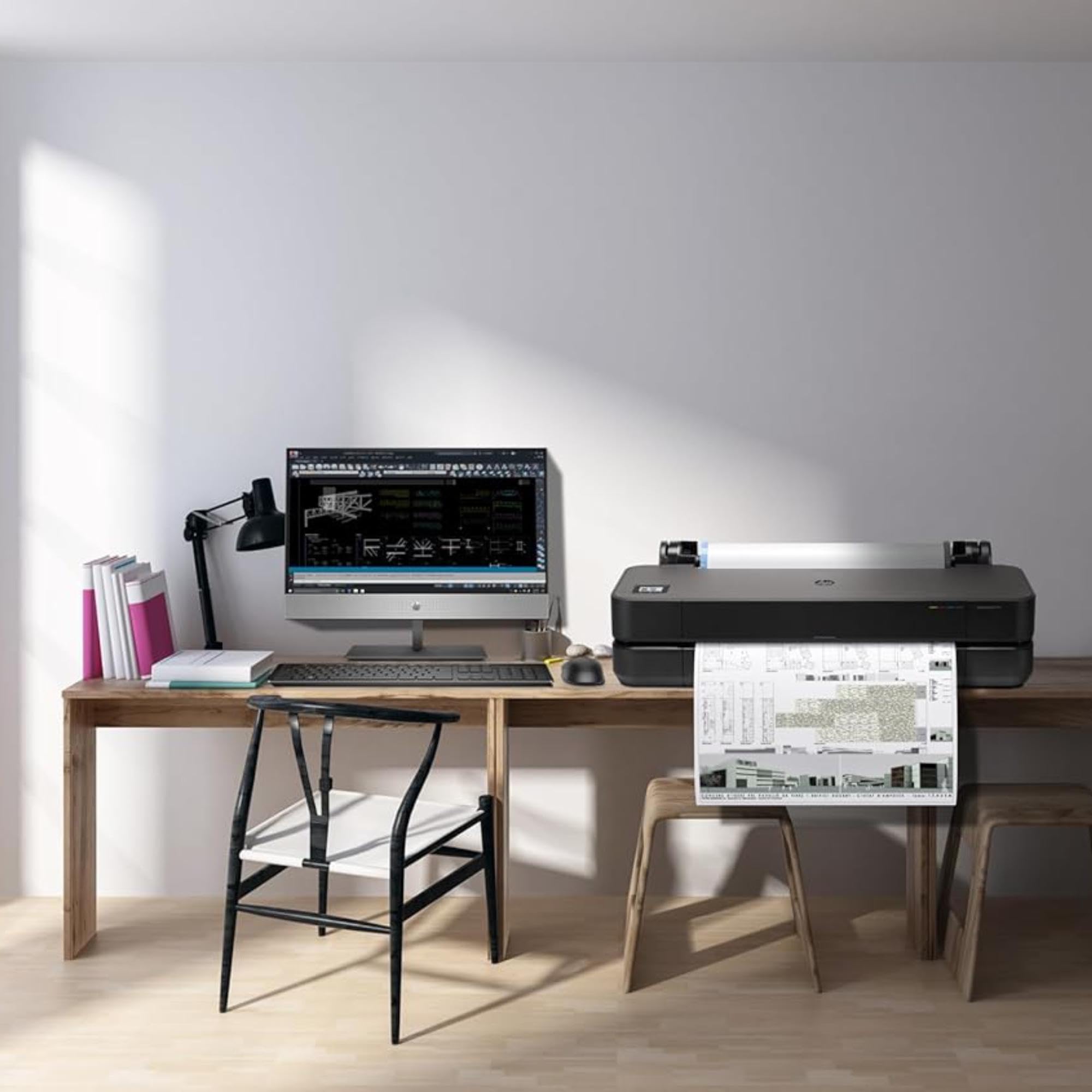 HP DesignJet T210 Stampante per Grandi Formati da 61 cm 8AG32D, Formati supportati da A4 ad A1, velocità 59 Pagine A1 all’Ora, Gigabit Ethernet, USB, Wi-Fi, Garanzia 1 Anno, Nero