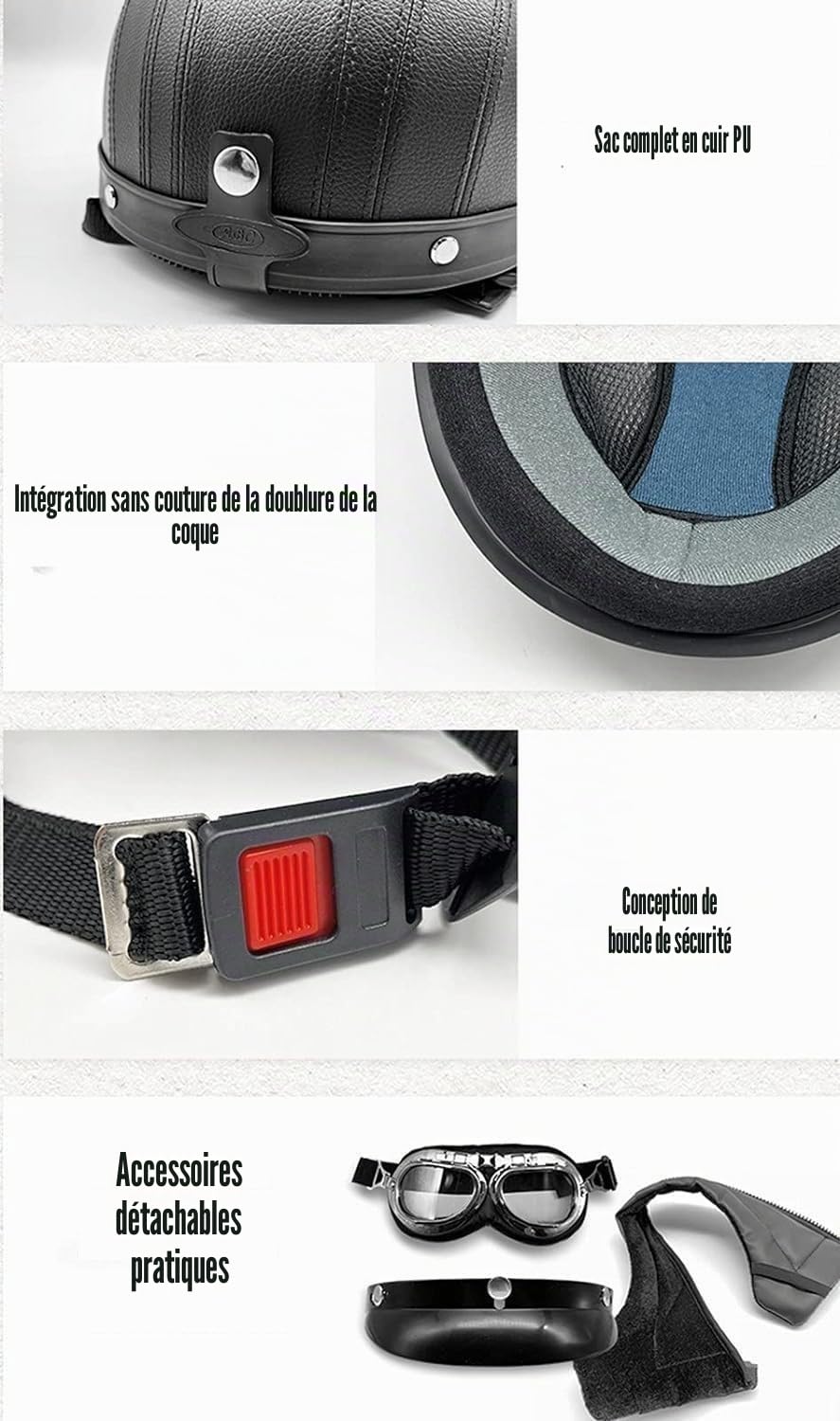 Casques Bols Jet Moto Vintage avec Lunettes Casque de Pilote Rétro Casque Casque Scooter Homme Femme Demi Casque Coupe-Vent Casque pour Moto Vélo Scooter