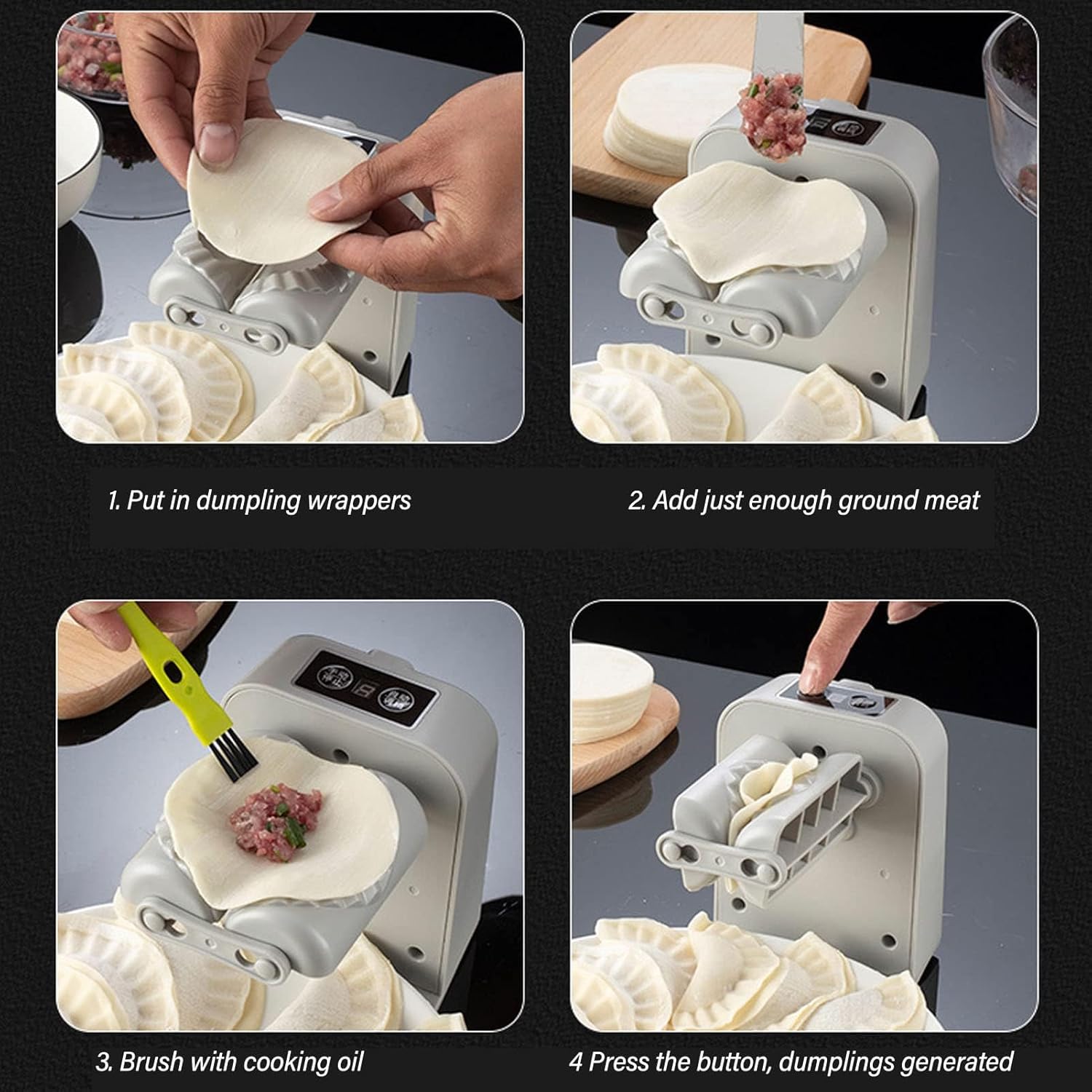 Electric Dumpling Maker Machine, Household Automatic Dumpling Maker with Filling Spoon Brush Forming in One Second Two Modes Dumpling Making Tool Kitchen Gadgets