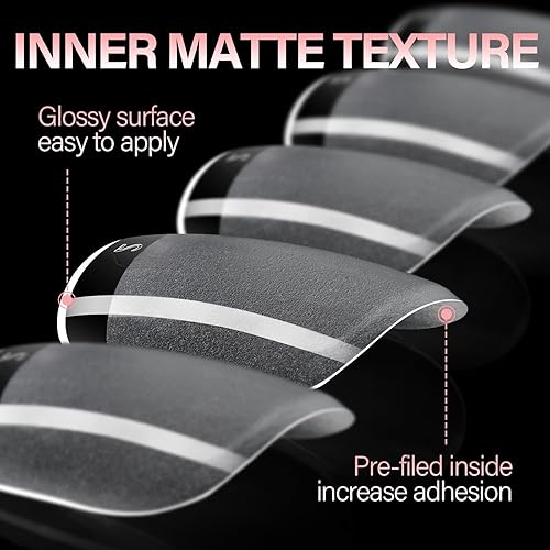 Vista 32 de AILLSA Puntas de uñas medianas de almendra, uñas acrílicas medio mate, gel transparente, cobertura completa, preliminadas, uñas postizas