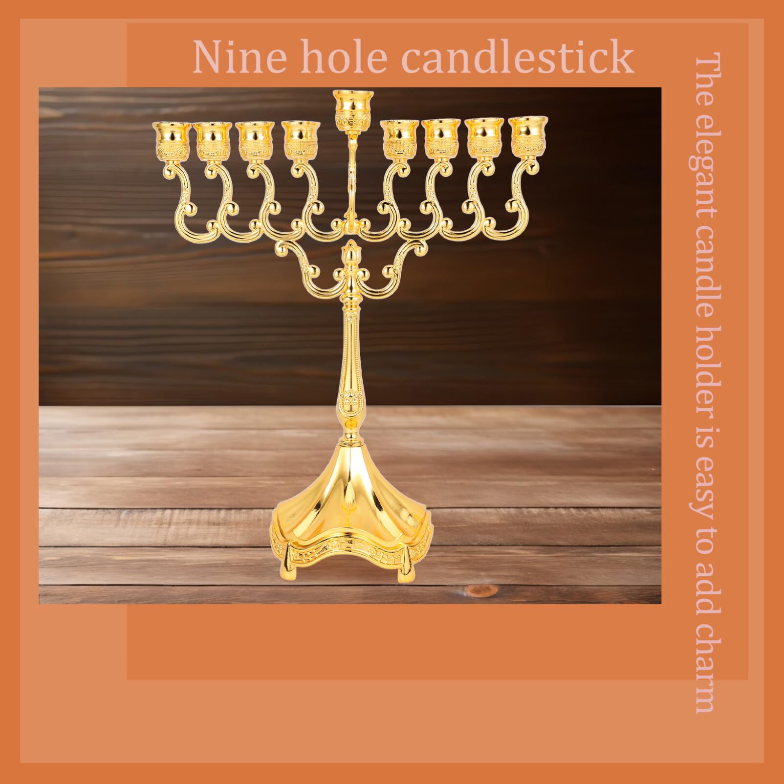 ABOOFAN 9-branch Menorah Candle Holder Israel Jerusalem Temple Jewish Candlestick Holder Centerpiece Taper Candle Stand for Shabbat Tabernacle Hanukkah Decorations Golden