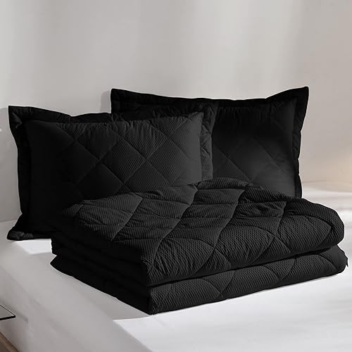 Dorrin Nessin Juego de edredón ligero, 1 manta refrescante con 1 almohada de cama, ultra suave, 2 piezas, reversible, negro, tamaño individual, para