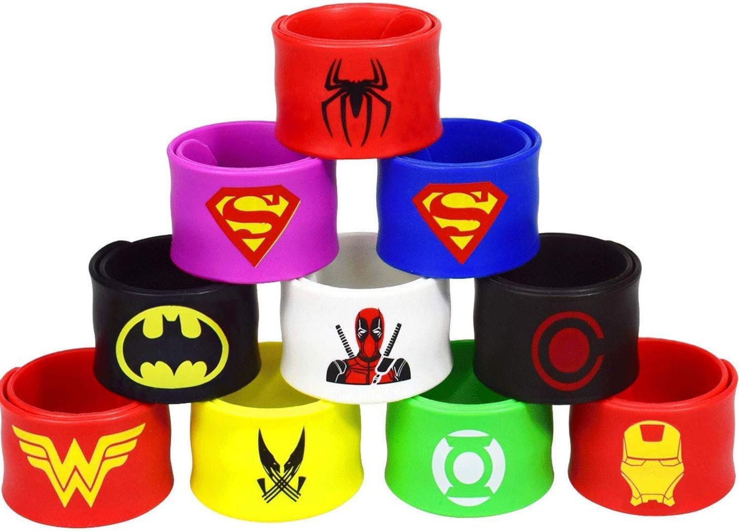 10 Superhero Slap Bracelets โ Superhero Bracelet - Kids Party Supplies - Party Favors for Kids - Boys Birthday Party Supplies โ 10 Pack Wristband Accessories
