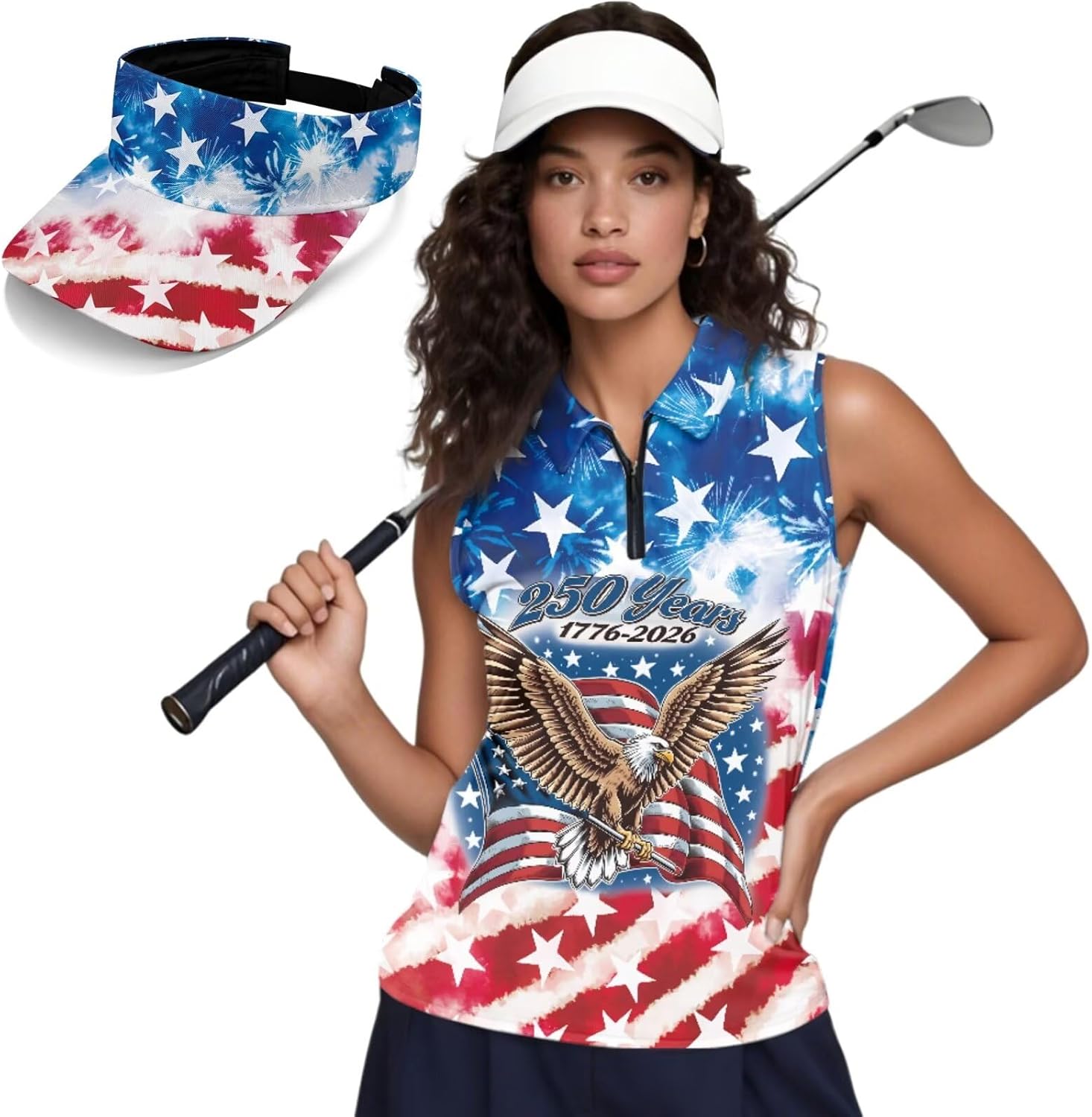 2 Piece Set Sleeveless Golf Shirts for Women Sun Visor Hats with Sun Protection Racerback Tennis Athletic Tank Tops