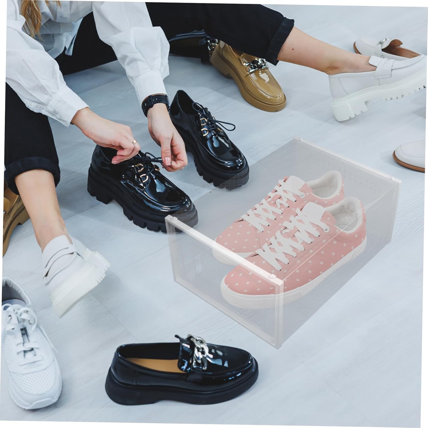 Shoe Storage Case 6pcs Stackable Transparent Boxes Pp Plastic Drawer-style Organizer