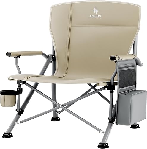 Silla de campamento XL resistente con capacidad de 396 libras (525 libras máxima), tela Oxford 1680D impermeable, asiento y respaldo acolchados de 2