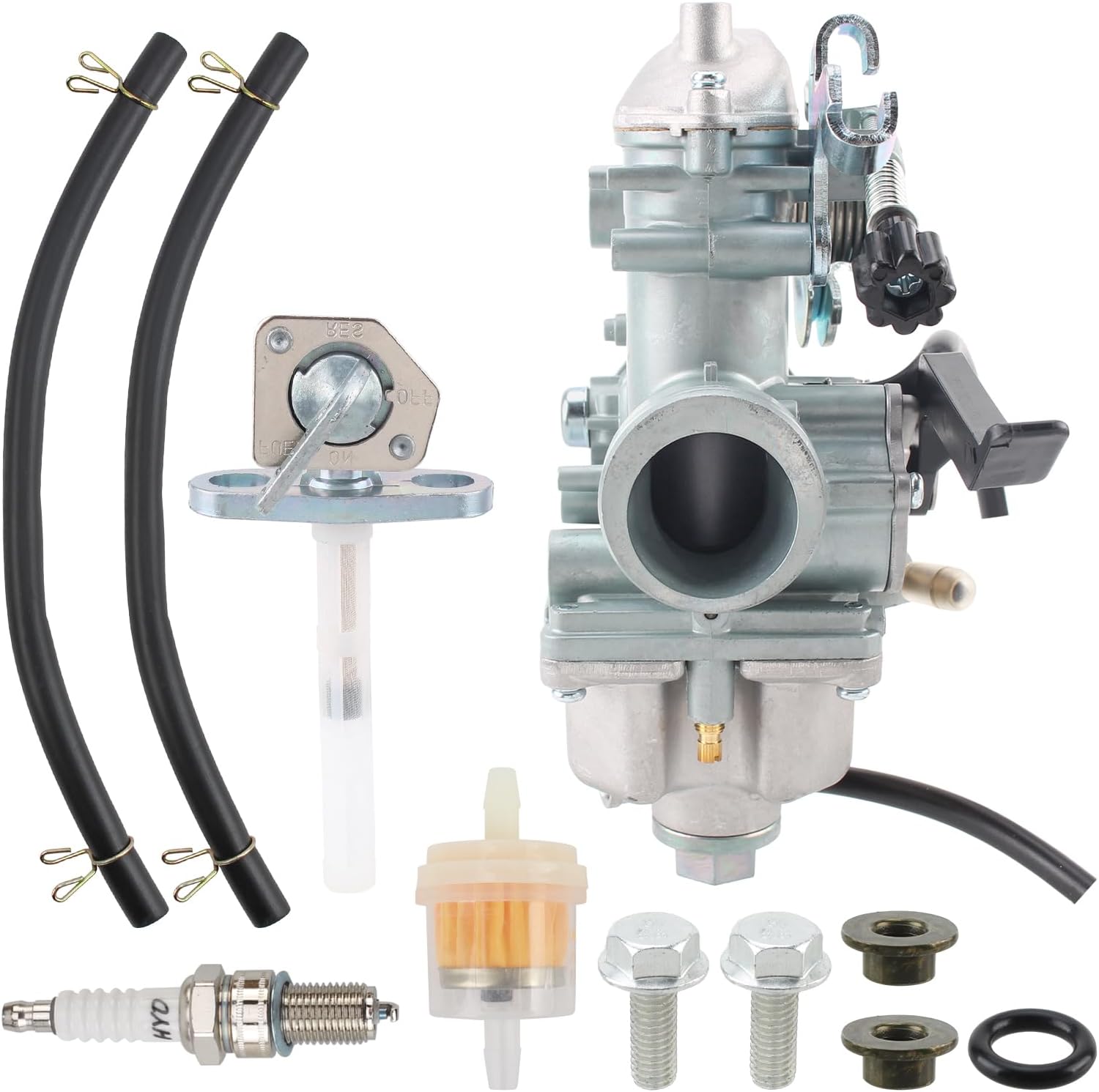 MOTOALL 16100-KCE-672 16100-KCE-651 Carburetor with Fuel Valve Petcock for Honda XR250R XR250 Carb 1996-2004 with Spark Plug
