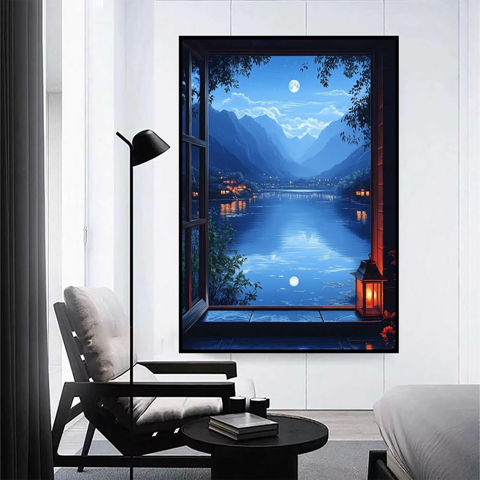 Diamond Painting Mountain Painting Diamond Painting XXL 100 x 135 cm, 5D, kryształowy wzór morski, "zrób to sam", okrągłe kamienie, mozaika, zestaw do majsterkowania, do pokoju, dekoracja salonu