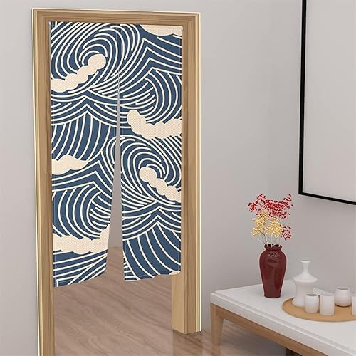 Miniatura 1 de Leowefowa Cortina japonesa Noren para puerta, tradicional japonés, para tratamiento de ventana, tapiz de poliéster para cortinas divisoras de