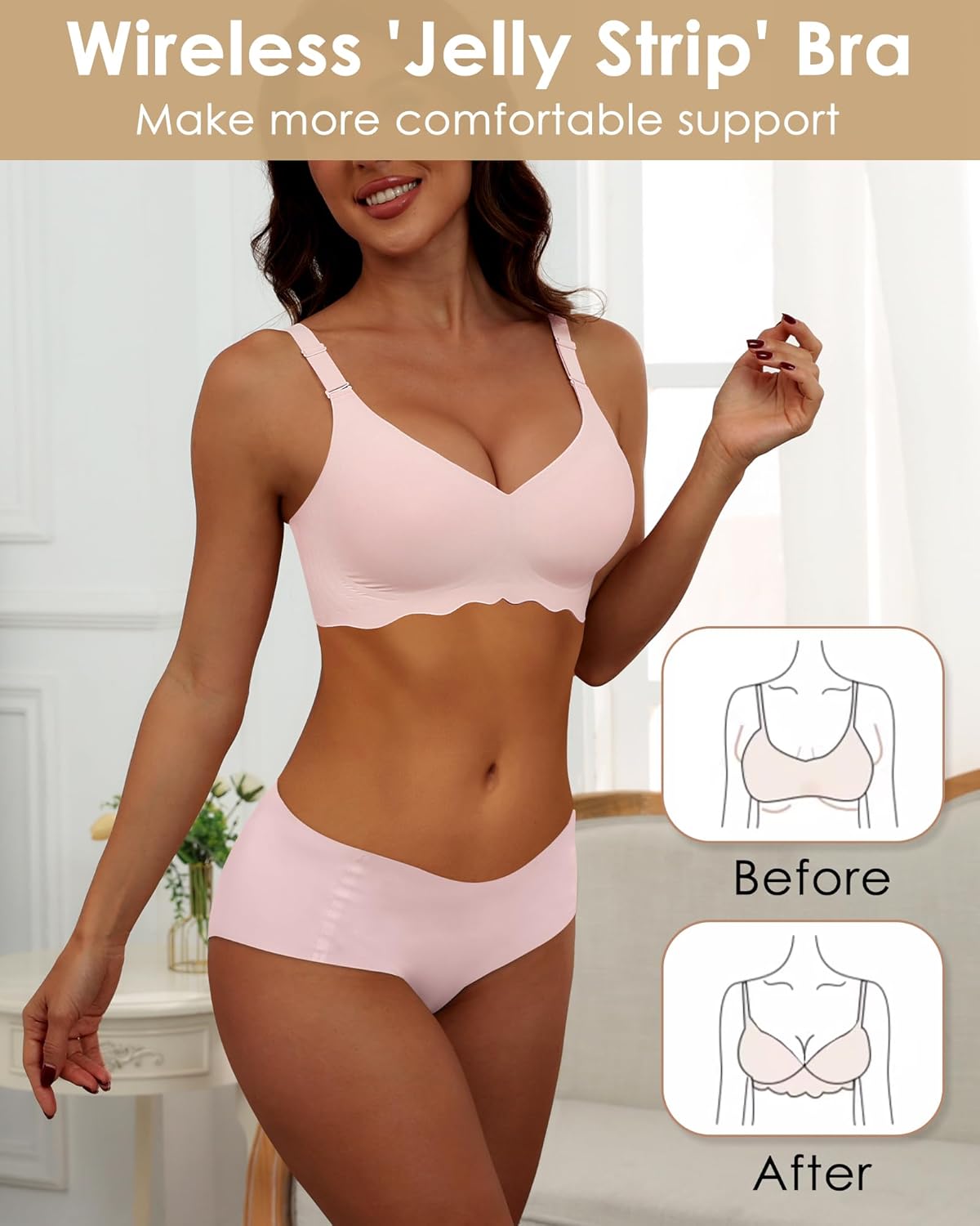 HORISUN Wireless T Shirt Bra Seamless Push Up Bralette Full Coverage V Neck Comfortable Bras for Women - Image 3