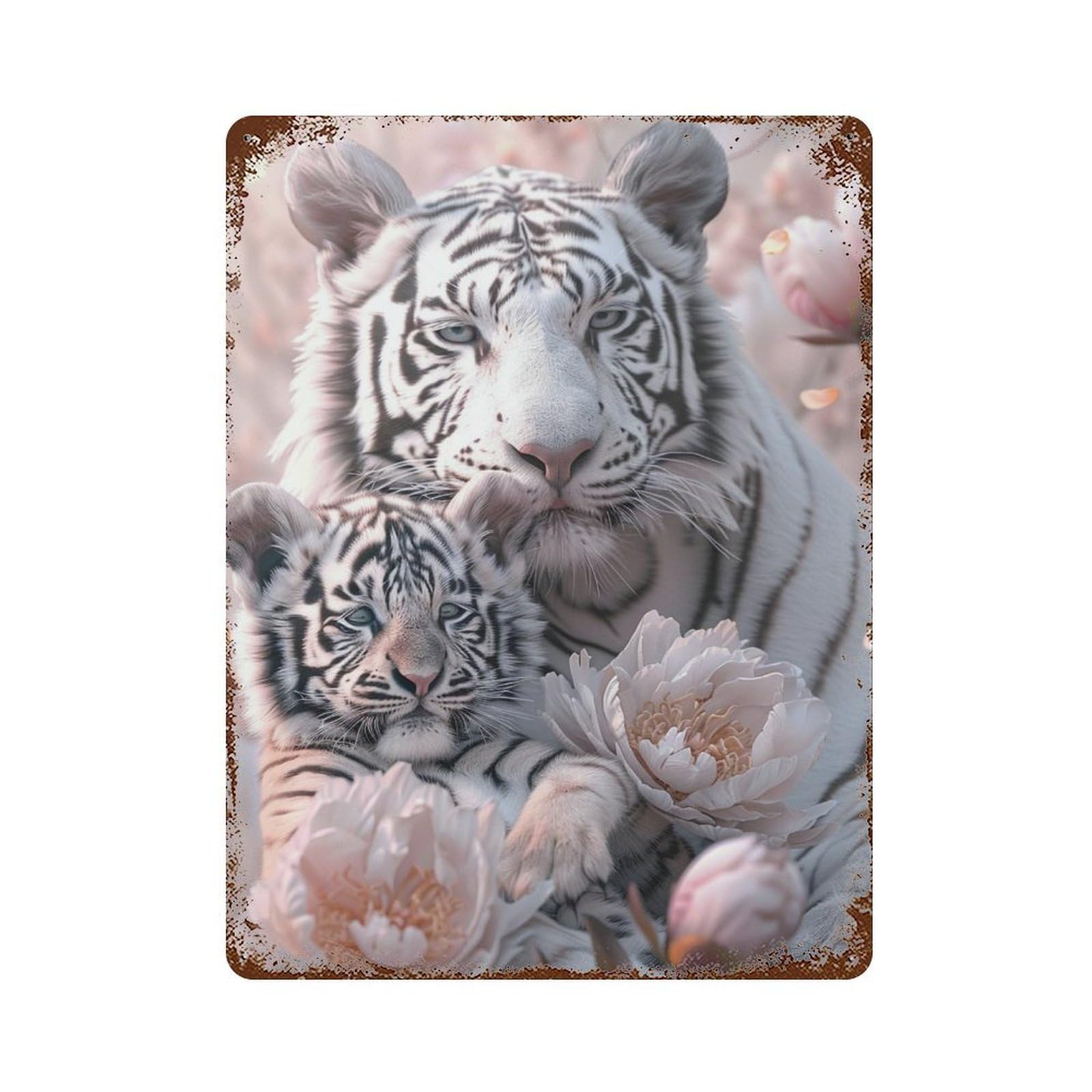 HDURYEYRYY Mother Tiger’s Warm Embrace 03 Wall Retro Iron Vintage Art Metal Tin Sign Poster Modern Home Cofffee Club Art Bar Shop Decor Style 40x30cm