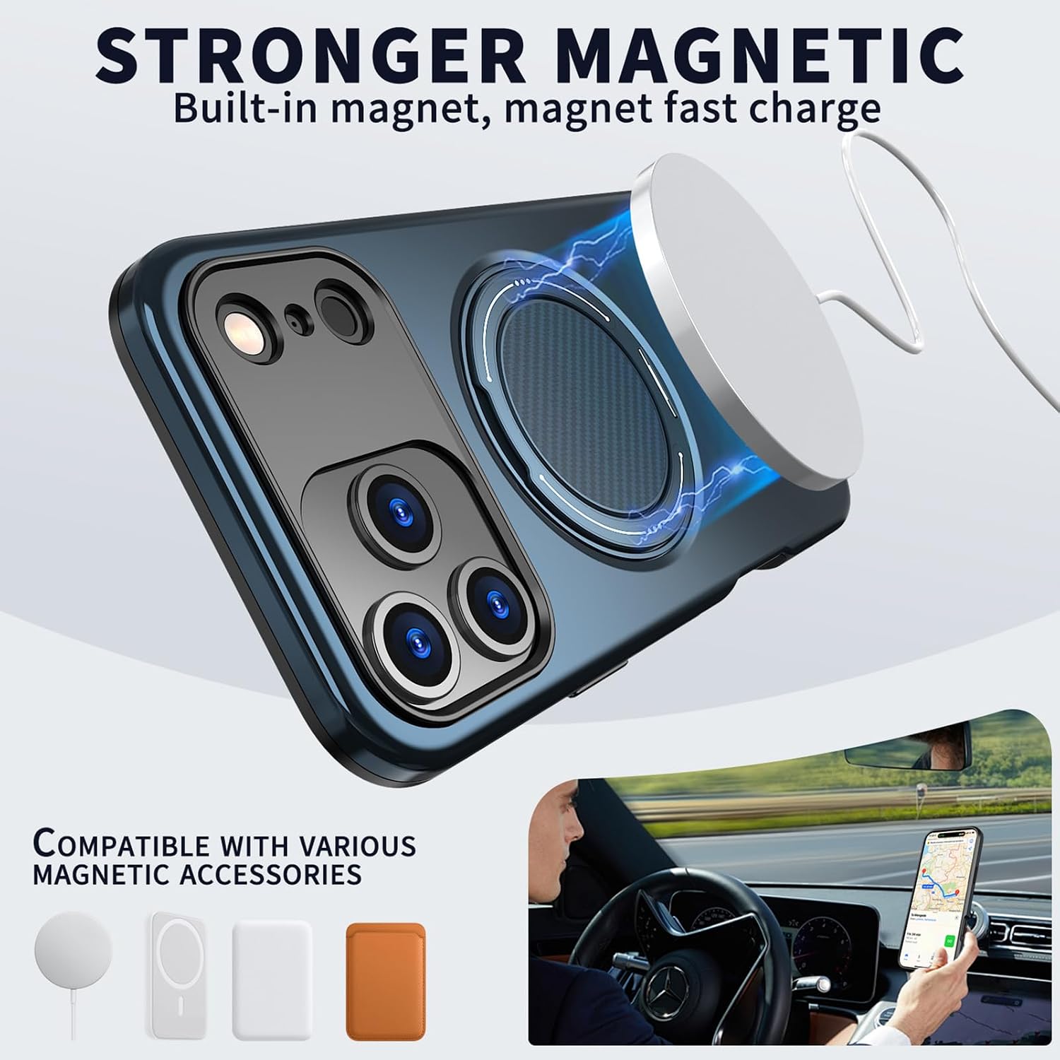 360° Magnetic Ring Stand Case for iPhone 17 Pro, Military-Grade Drop/Scratch Resistance, Rugged Heavy-Duty Shockproof Cover with Raised Edges, MagSafe Compatible