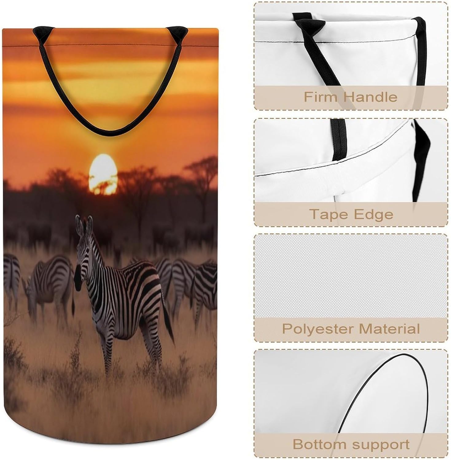 Africa Sunset Zebra Laundry Hamper Large Collapsible Laundry Basket with Handles Waterproof Clothes Hamper Portable Dirty Clothes Basket for Bedroom Laundry Room Closet Bathroom