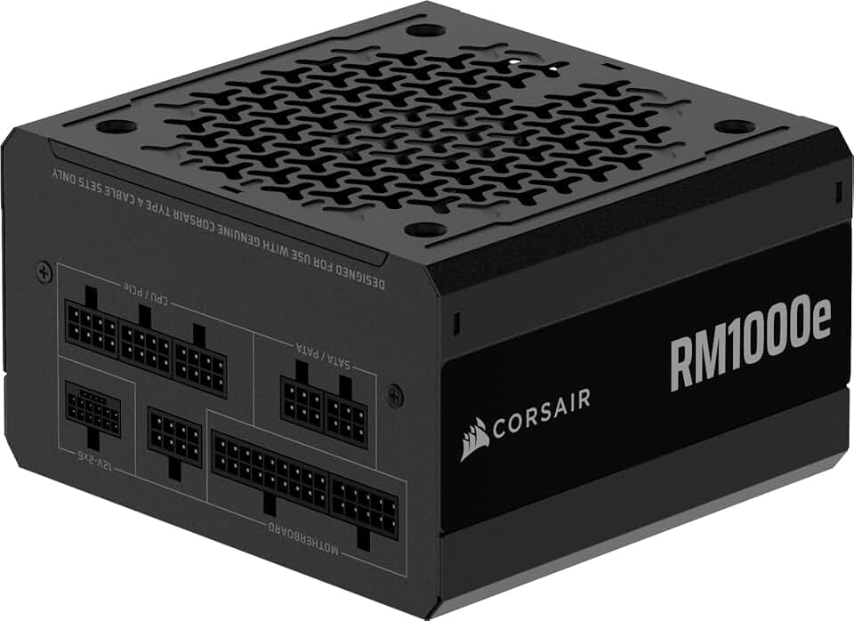CORSAIR RM1000e (2025) Fonte de alimentação ATX de baixo ruído totalmente modular com cabo 12V-2x6 – Compatível com ATX 3.1 e PCIe 5.1, eficiência Cybenetics Gold, capacitores classificados 105°C,