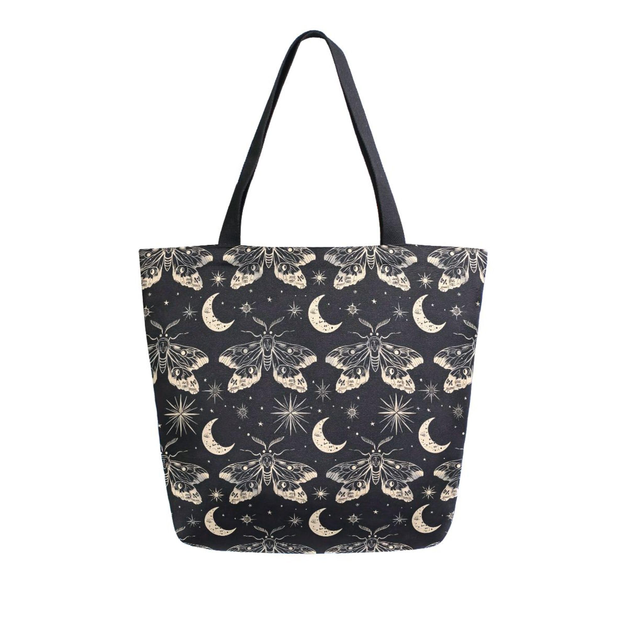 Canvas Tote Bag Large Women Casual Shoulder Bag Handbag Butterfly and Moon Skull Reusable Multipurpose Heavy Duty Shopping Grocery Cotton Bag for Mom