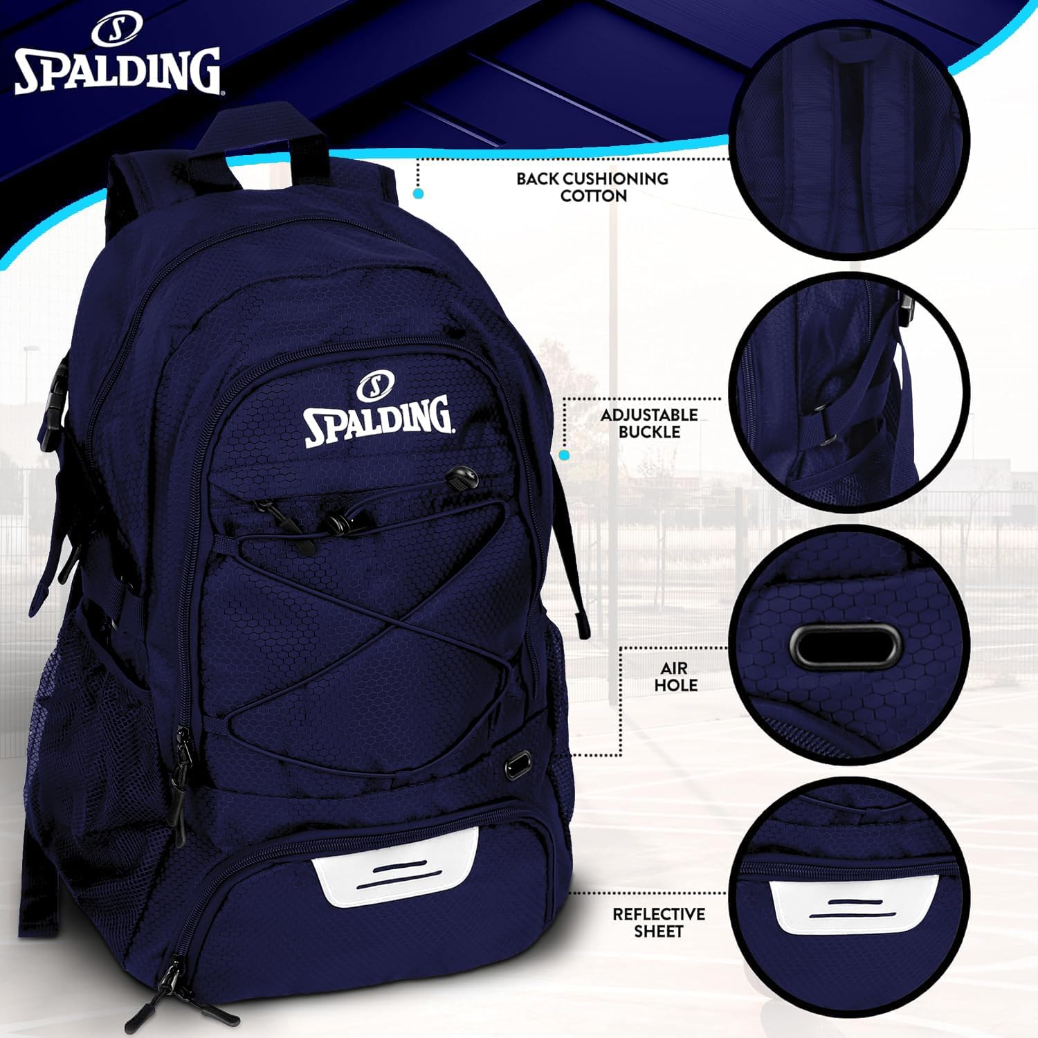 Spalding Basketball Backpack Sports Bag | Large Black Backpack with Shoe and Ball Compartment | Gifts for Basketball Players - Image 2