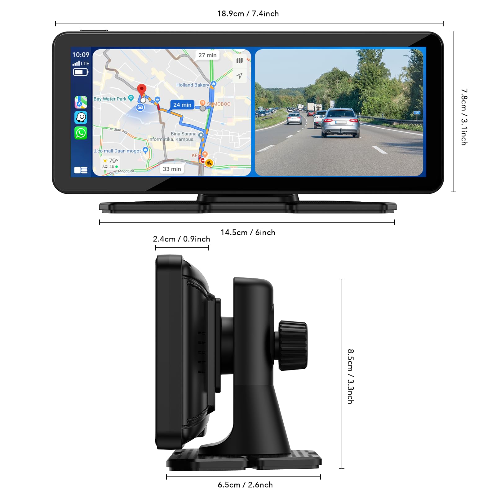 LAMTTO Wireless Carplay Display mit Dashcam 2.5K für CarPlay &Android Auto | 6,86 Zoll Tragbares Car Play Bildschirm Auto mit Live-Navigation,Sprachassistent,Play Music,Mirror Link,BT5.0 AUX FM