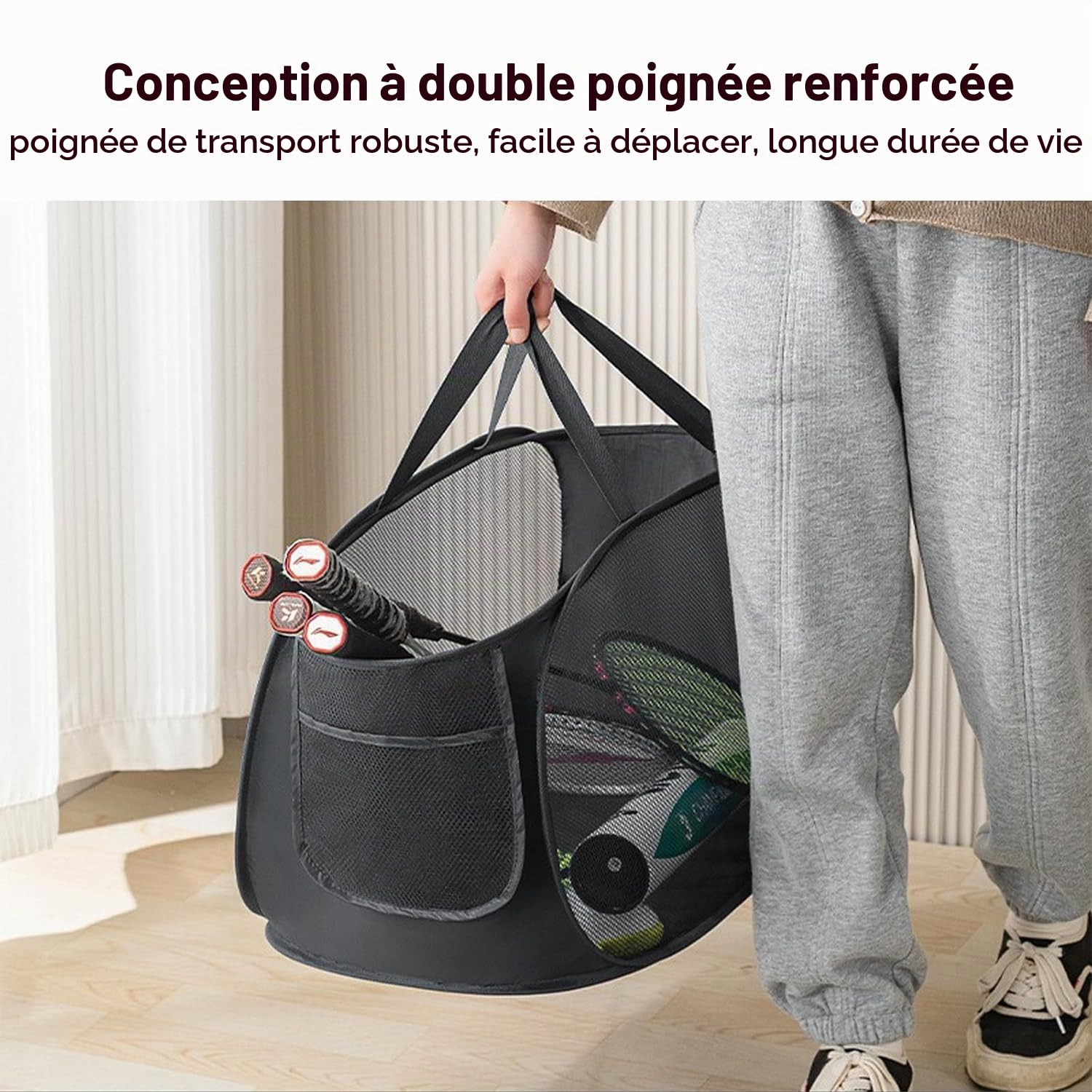 2 Pièces Panniers à Linge Pliable, 36 x 36 x 58 Cm, Pop Up Laundry Basket Hamper, Panier à Linge Pliable Pop-Up, En Maille Filet Avec Poignée, Pour le Changement Des Vêtements - Noir (Noir)