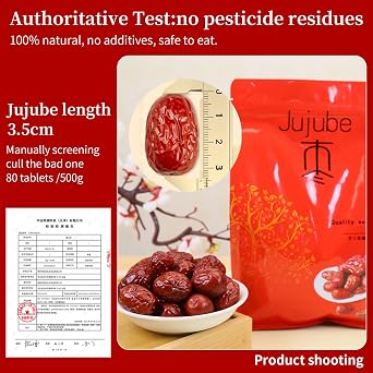 Chinese Jujube Dates 500g (1.1LB) dried red date High Grade Dried Red Dates Fruit Jujubes Healthy Dried Fruit Superfood Snack, No Preservatives, Vegan, Kosher, Sweet Crispy Small Core