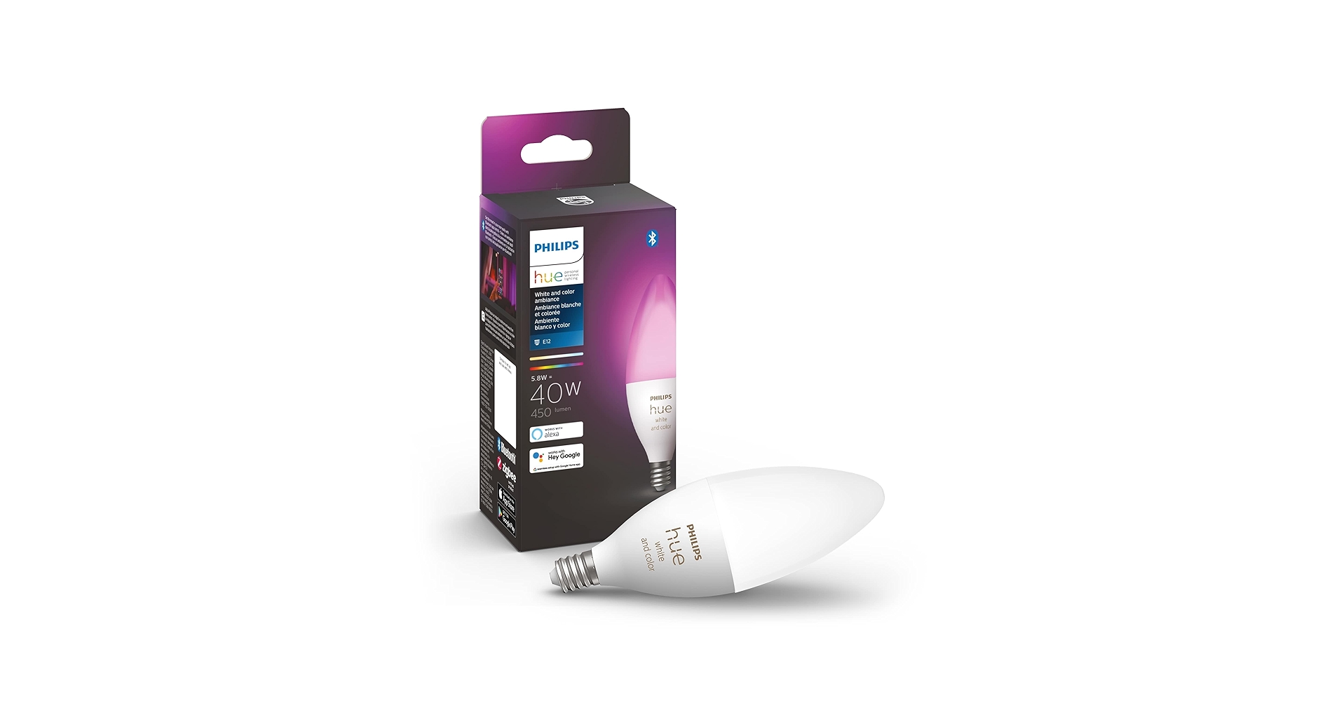 Philips Hue Smart 40W B39 Candle-Shaped LED Bulb - White and