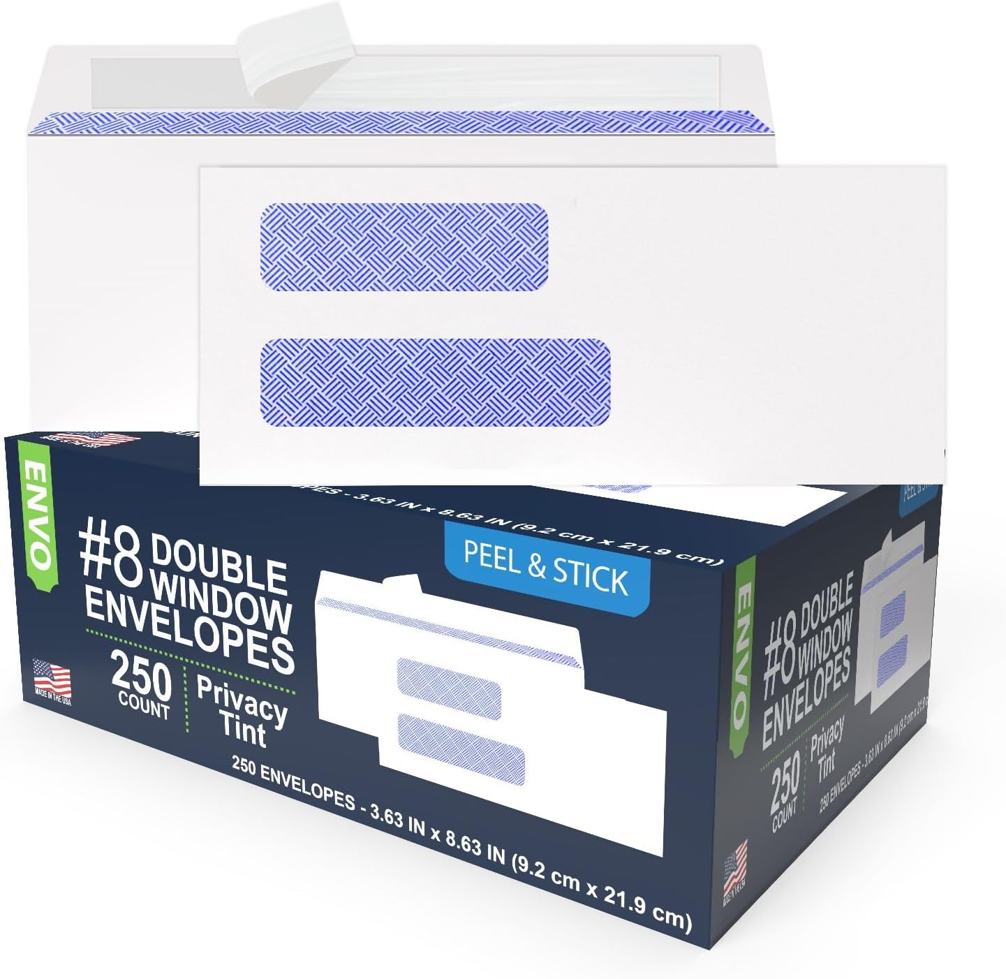 250#8 ENVO Security Double Window Self Seal Envelopes for Business Checks (250 Pack)