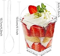 Vista 2 de 50 tazas de postre de 5 onzas con tapas y cucharas, tazas cuadradas de plástico para postres de parfait transparente, mini cuencos para degustación