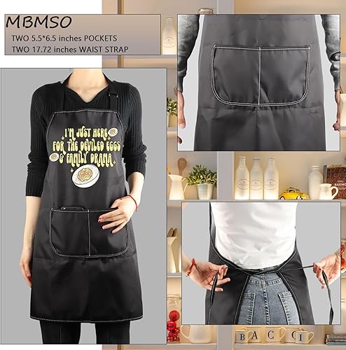 Miniatura 3 de MBMSO Delantal sarcástico Here for Deviled Eggs & Family Drama Divertido Delantal de Cocina, Regalos de Humor, Delantal de Cocina con Bolsillos