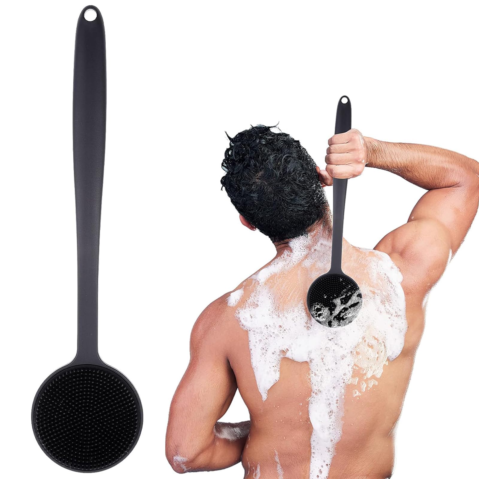 Xrten Silicone Back Scrubber,Body Scrubber Shower Bath Brush,Exfoliating,Double Sided with Long Handle(Black) - Image 3
