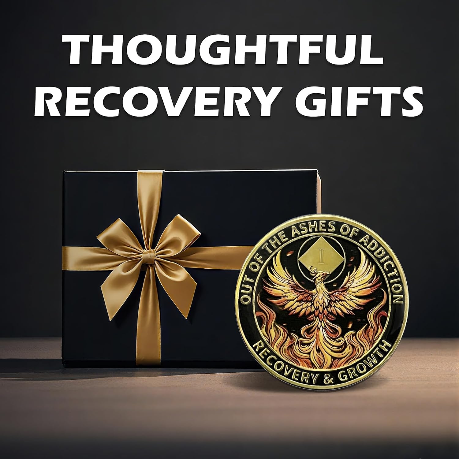 Phoenix Recovery Coin with Serenity Prayer Commemorative Addiction Recovery Medallion Sobriety Coin NA AA Chips Challenge Coin Narcotics Alcoholics Anonymous (Phoenix Recovery, 1 Year)