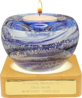 Memorial ashes in glass handmade tealight with personalisation (Large, Tealight Only, Purple)