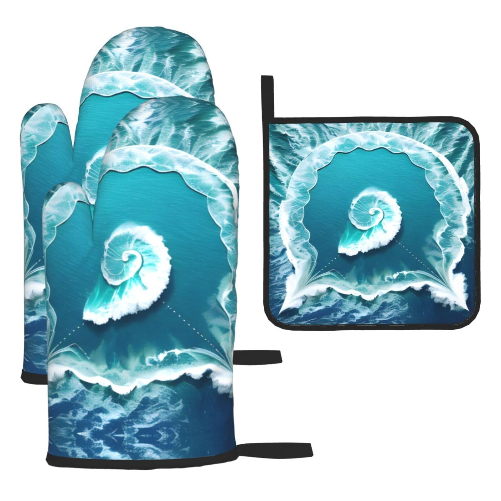 Sea of Love Oven mittens and oven mitts three-piece set suitable for oven, grilling, baking, microwave and home cooking.