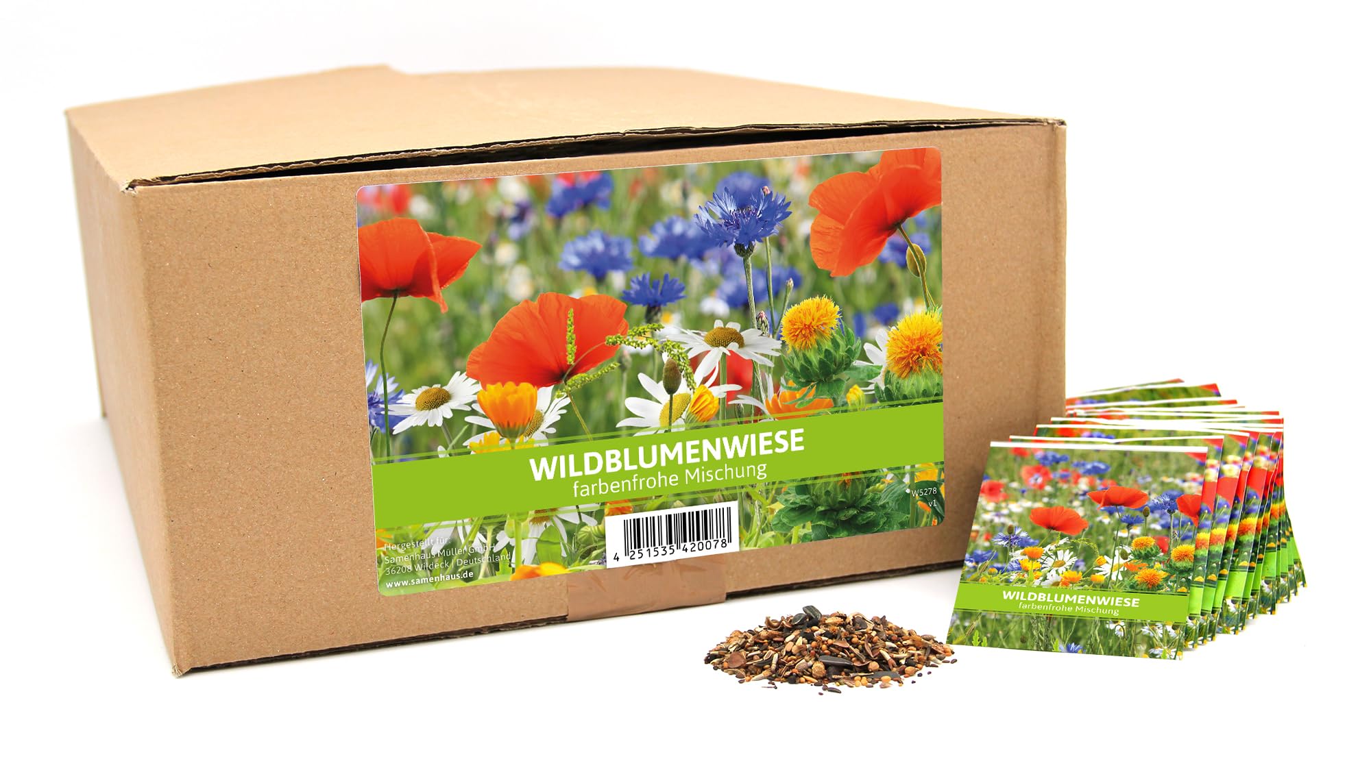 FLORTUS Wildblumenwiese für Gastgeschenke (500 Stück) | Wildblumensamen für Bienen & Insekten als Dankeschön Geschenke & Werbegeschenke