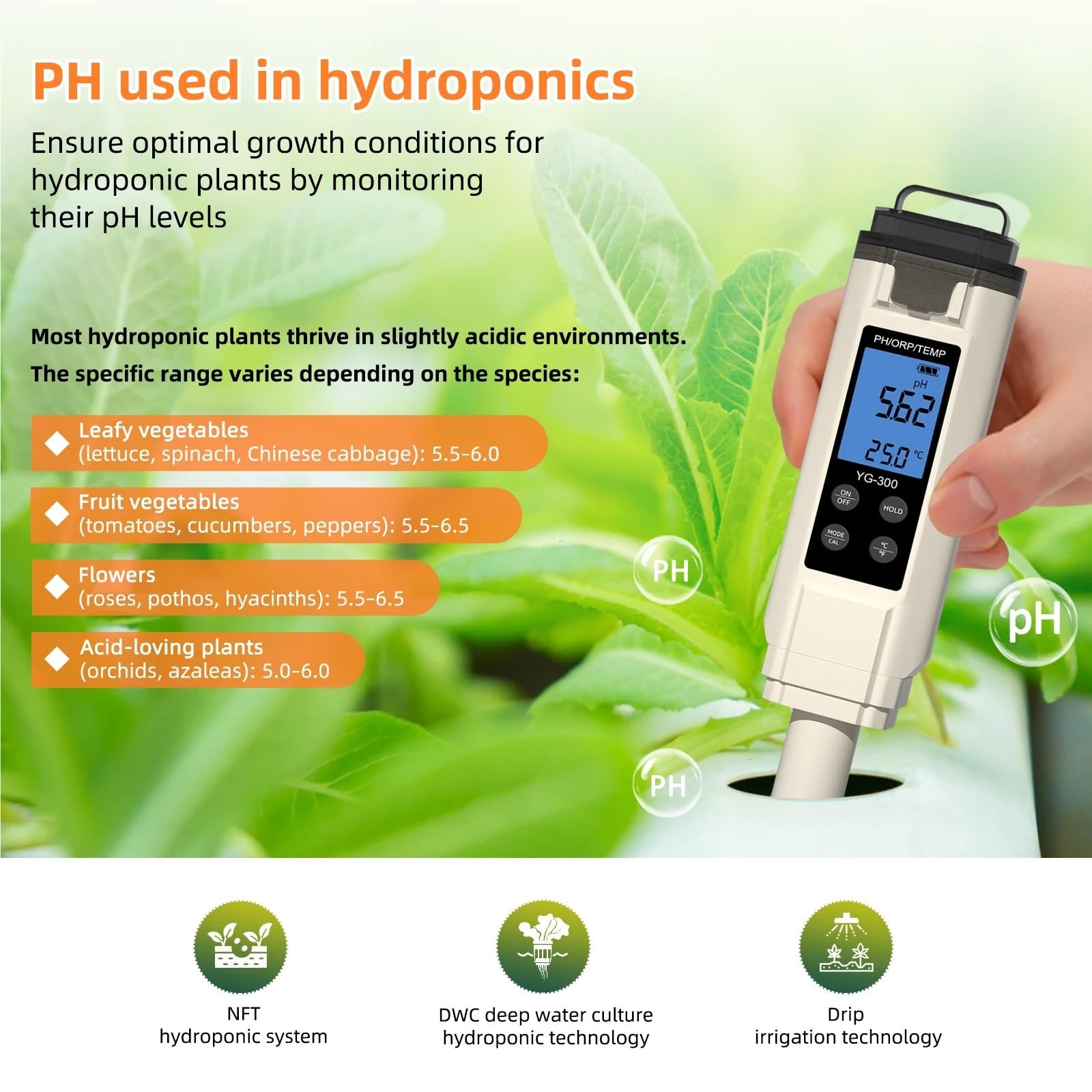 Probador de Agua, Medidor de pH Digital con retroiluminación, for Piscina, Acuario, hidroponía y Agua Potable.