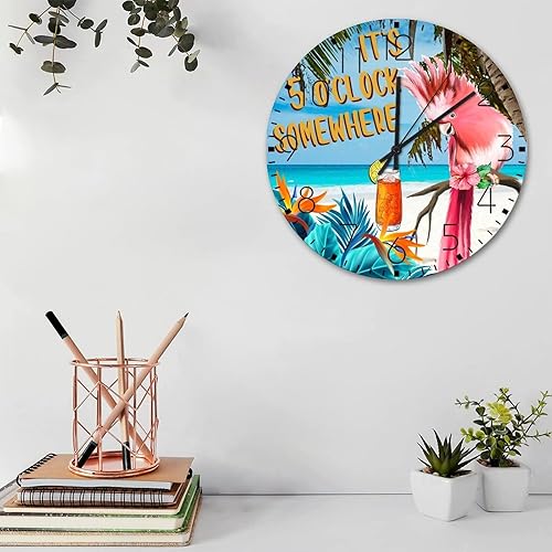 Miniatura 2 de Reloj de pared silencioso redondo silencioso sin tictac It's Five O'clock Somewhere Relojes de pared modernos Tiki Bar Pool Jacuzzi Luau Decoración