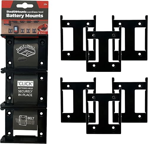 StealthMounts Soporte de batería compatible con Hilti 22V (paquete de 6) - Negro | Soportes de batería StealthMounts | Fabricado en el Reino Unido