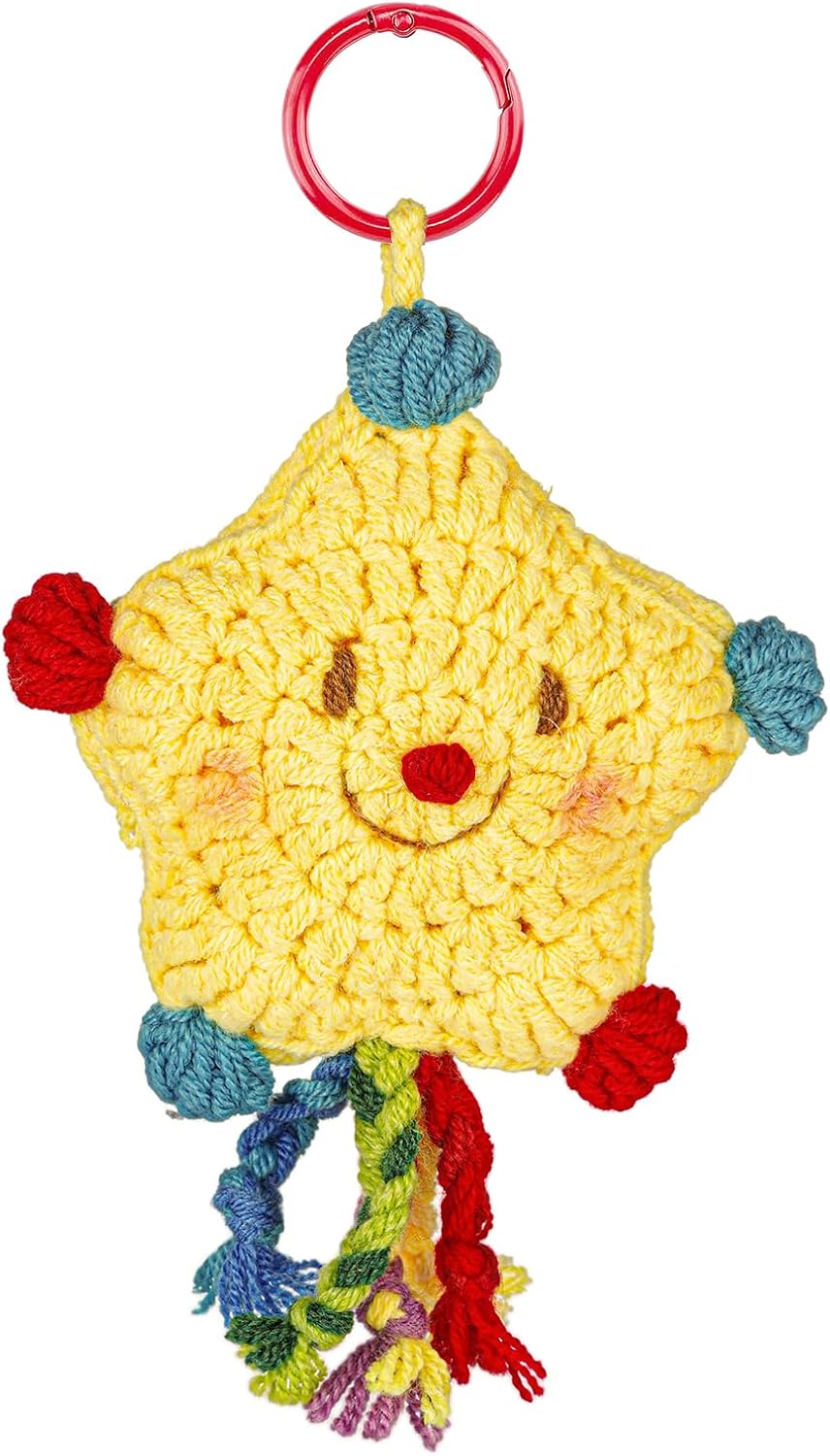 Agromusk Cute Star Keychain,Crochet Kawaii Blush Stars for Car Key Decor,Handmade Purse Bag Charms Key Ring Gifts Women