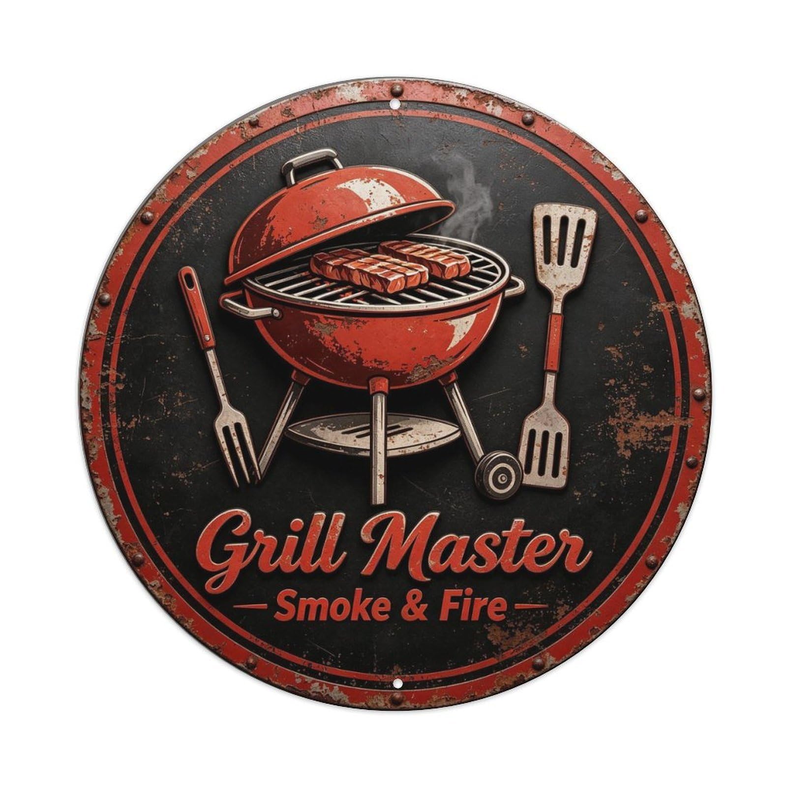 Grill Master Smoke & Fire Metal Tin Sign Plaque