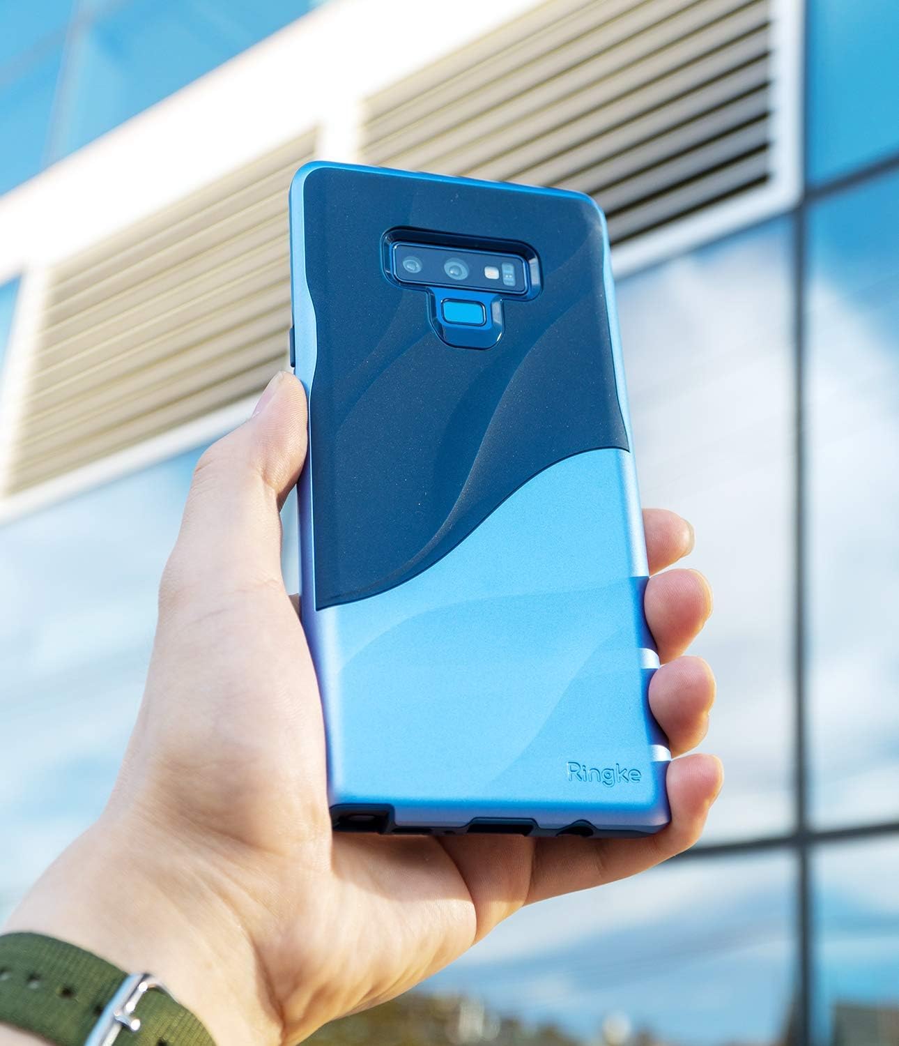Ringke Wave Case for Galaxy Note 9 with Dual Layer Heavy Duty 3D Textured Shock Absorbent PC TPU Full Body Drop Resistant Protection Modern Design Cover for Note9 - Coastal Blue