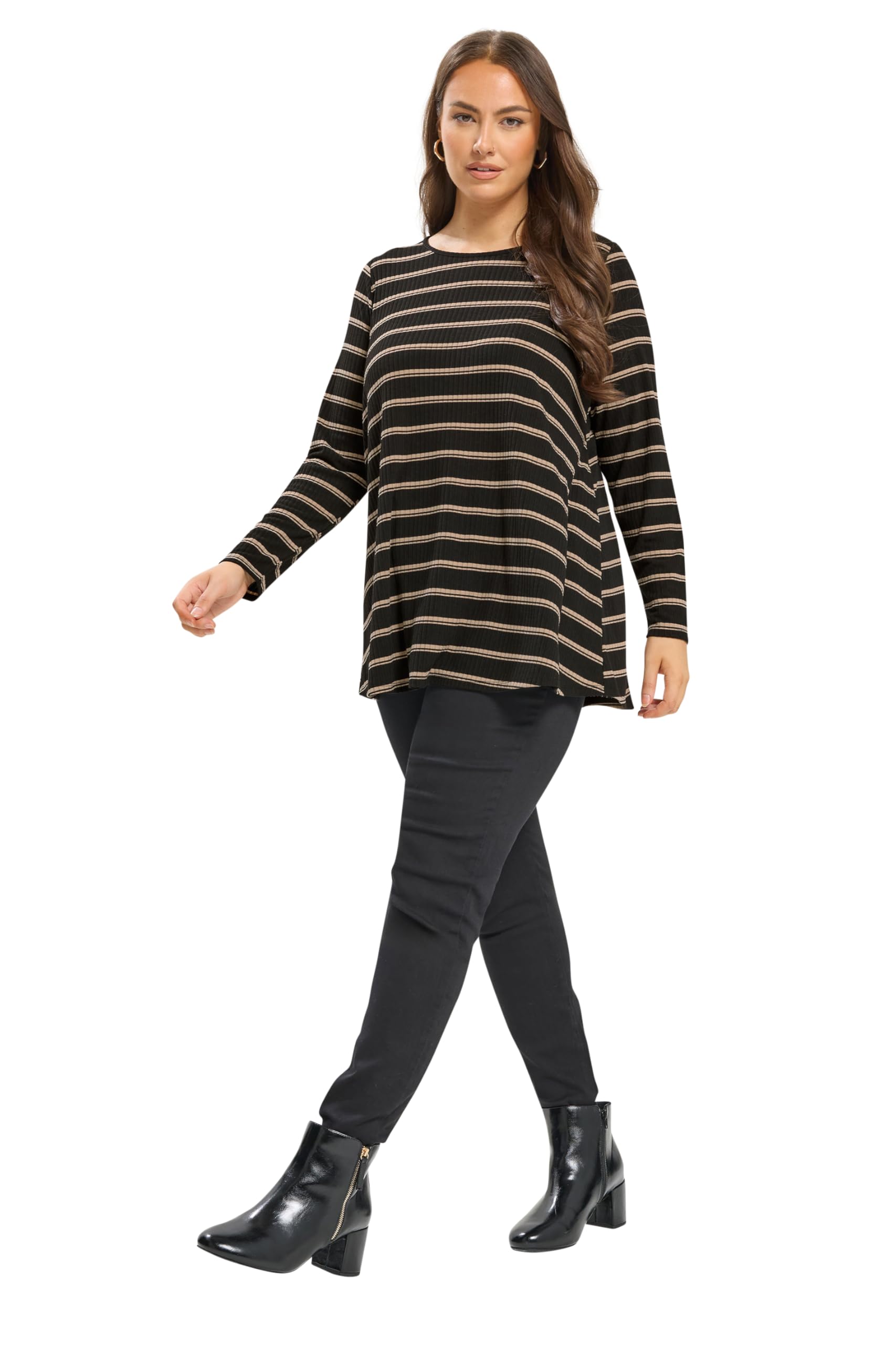 Yours Curve Stripe Ribbed Swing Top - Women's - Plus Size Curve Black