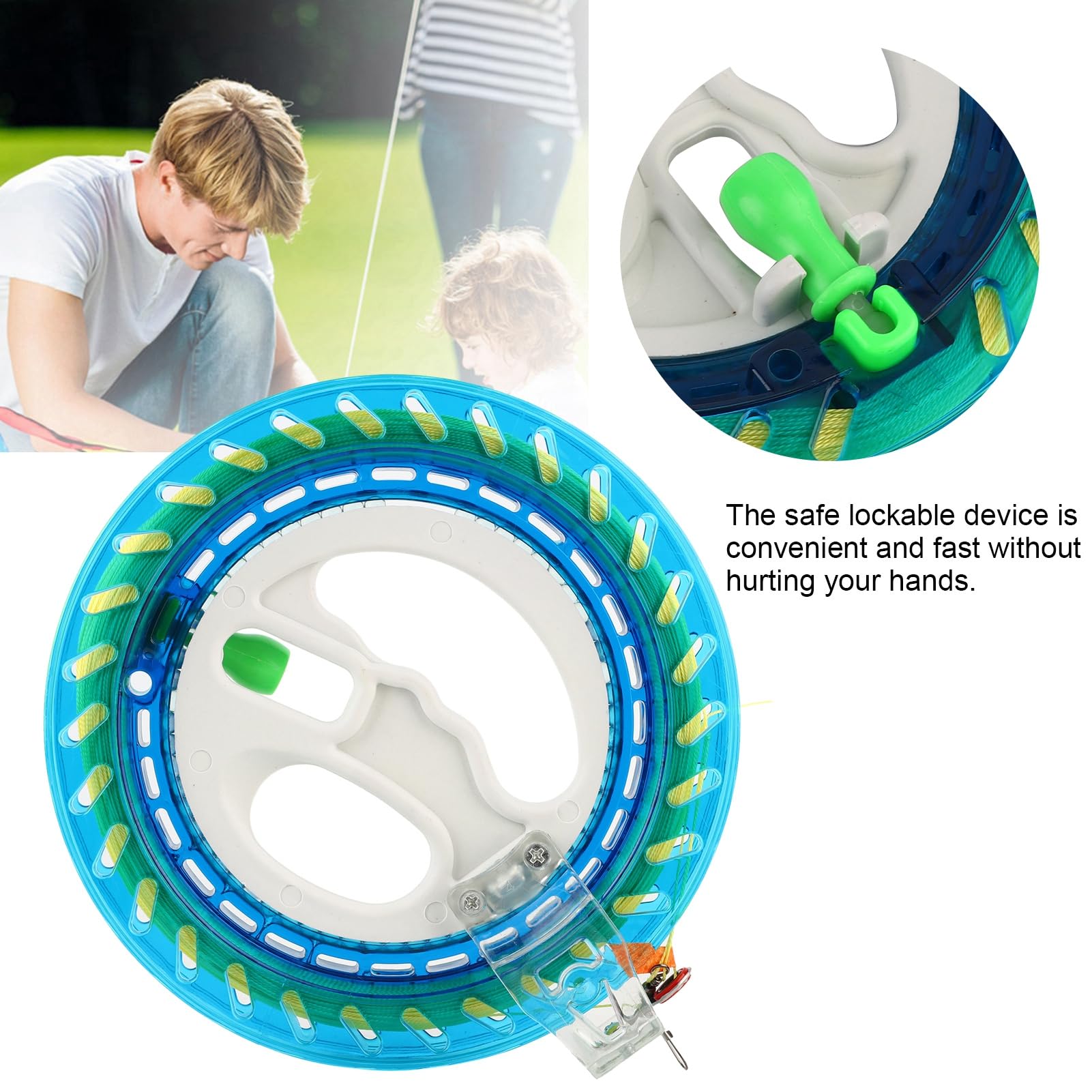 Bobine de cerf-volant, Kite Ligne Enrouleur Bobine d'enroulement Grip Poignée de roue, Chaîne durable et Fonction de verrouillage Accessoires de cerf-volant professionnel, ligne de cerf-volant de 300m